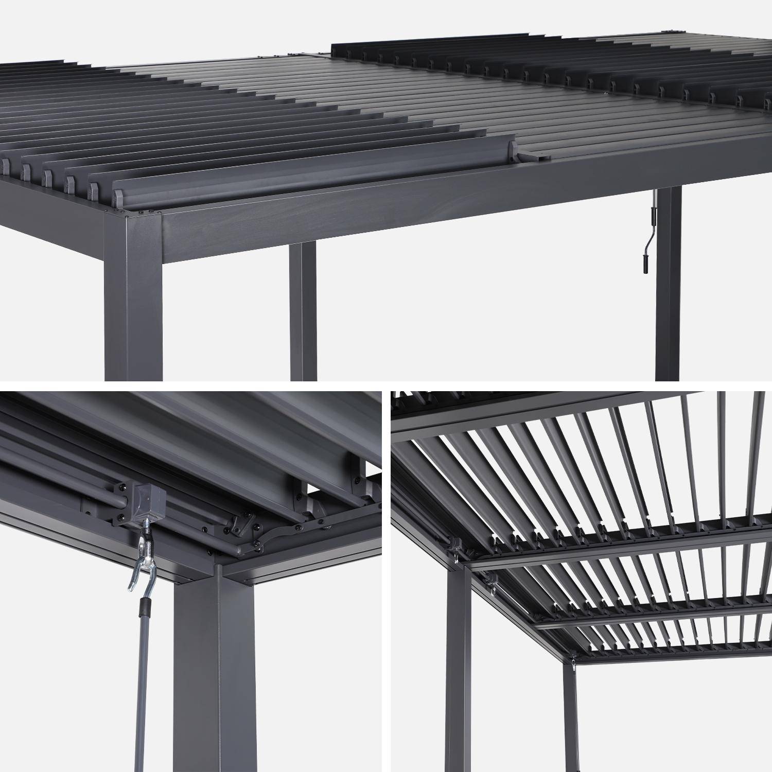 Pergola bioclimatique anthracite, aluminium et acier, 3x6m, lames orientables Photo4