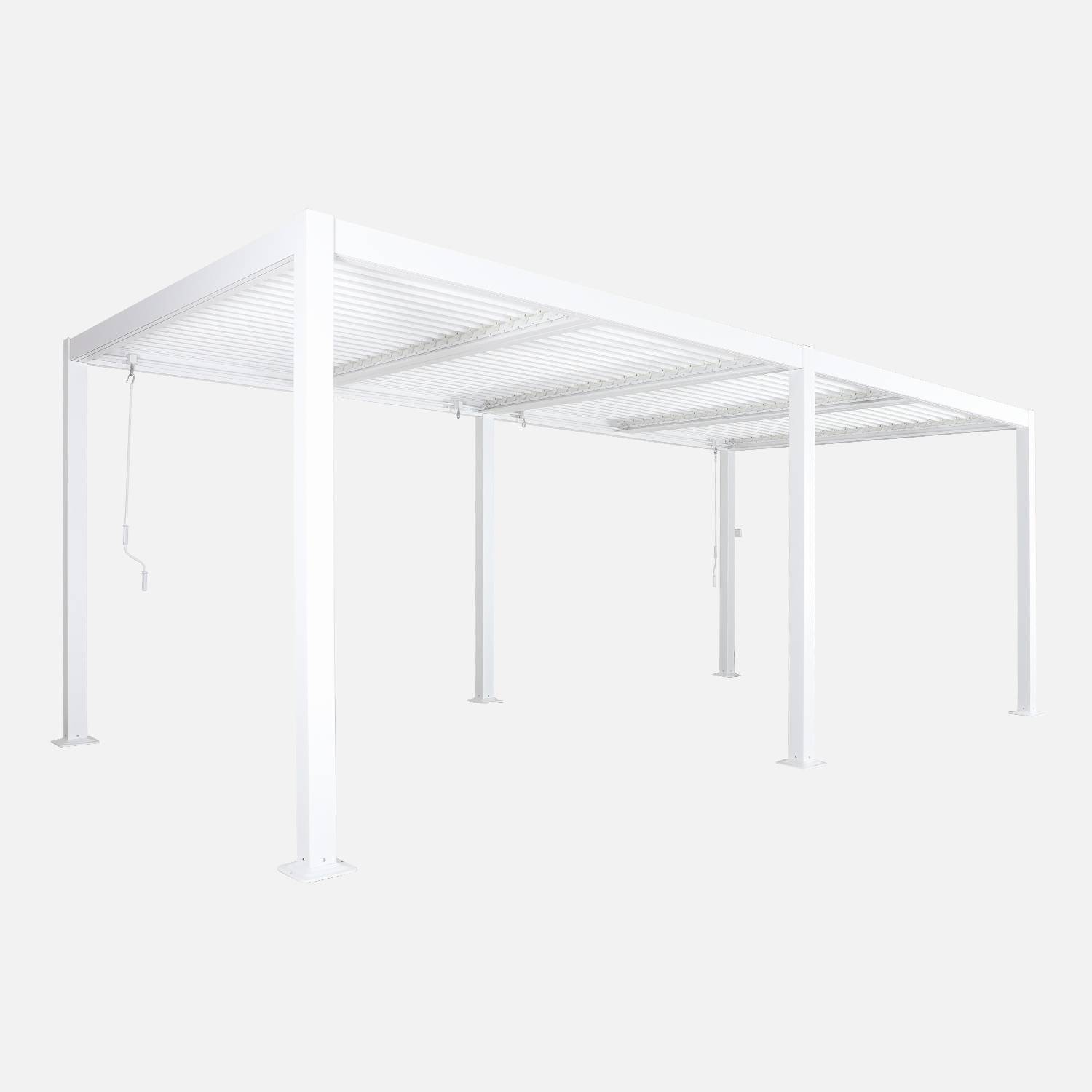 Pérgola bioclimática, aluminio y acero, 3x6m, lamas orientables, Blanco