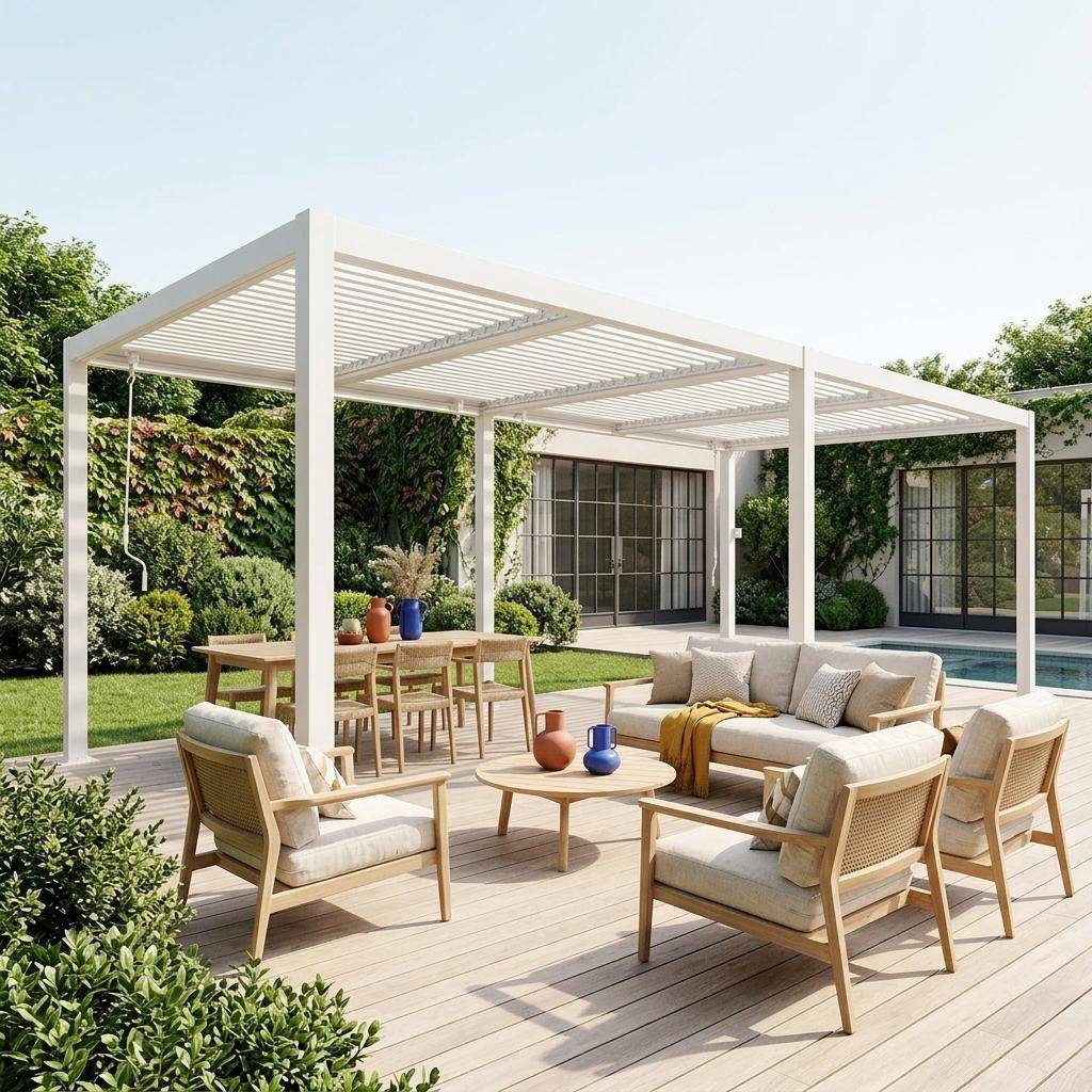Pergola bioclimatica 3x6m in alluminio e acciaio, lamelle orientabili Bianco - 574x292x231 cm Photo1