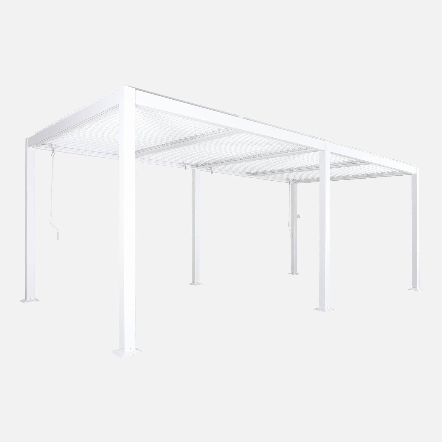 Pergola bioclimatique blanc, aluminium et acier, 3x6m, lames orientables Photo2