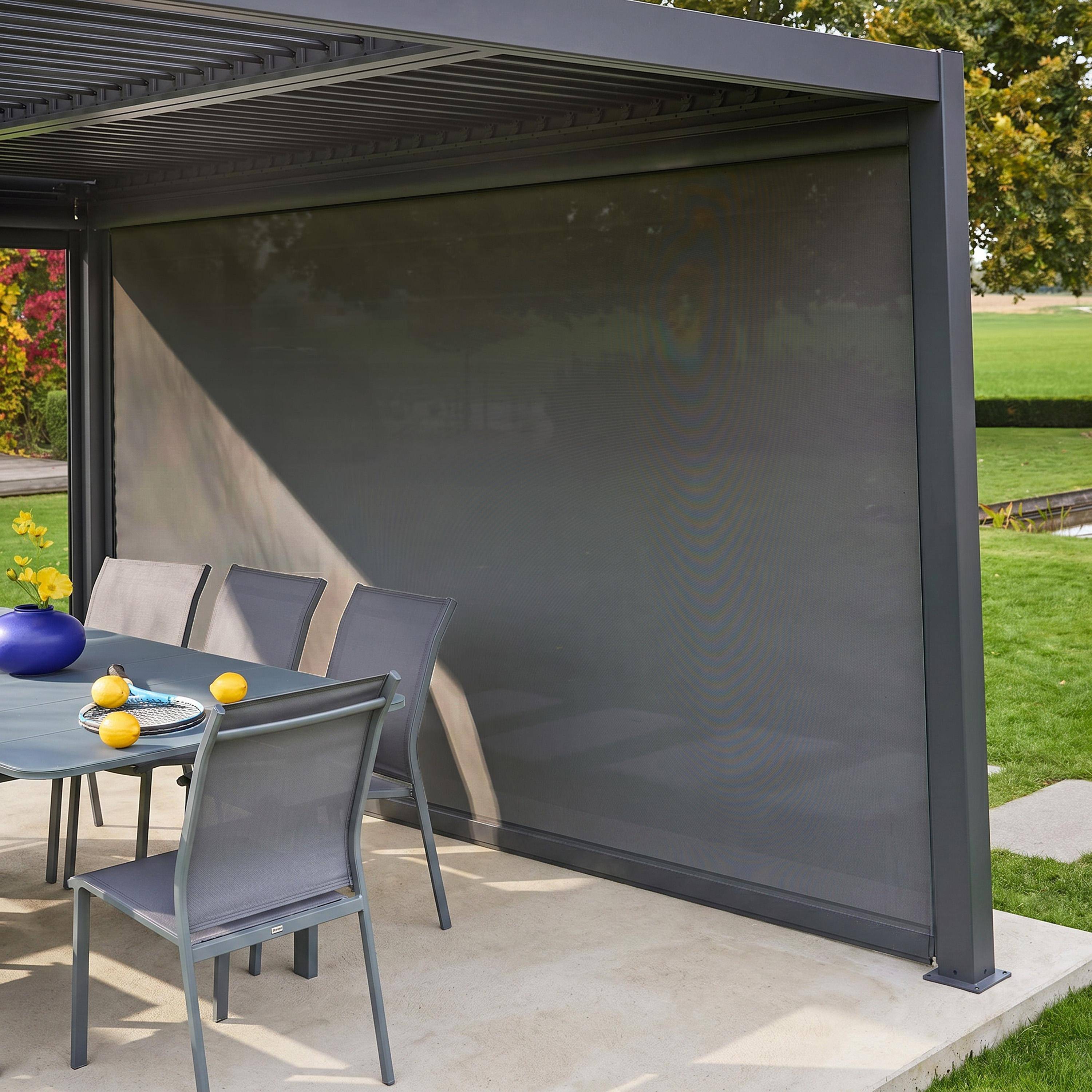Estor lateral enrollable de aluminio y textileno para pérgola bioclimática, 4m Antracita - 381x209x209 cm,sweeek,Photo1