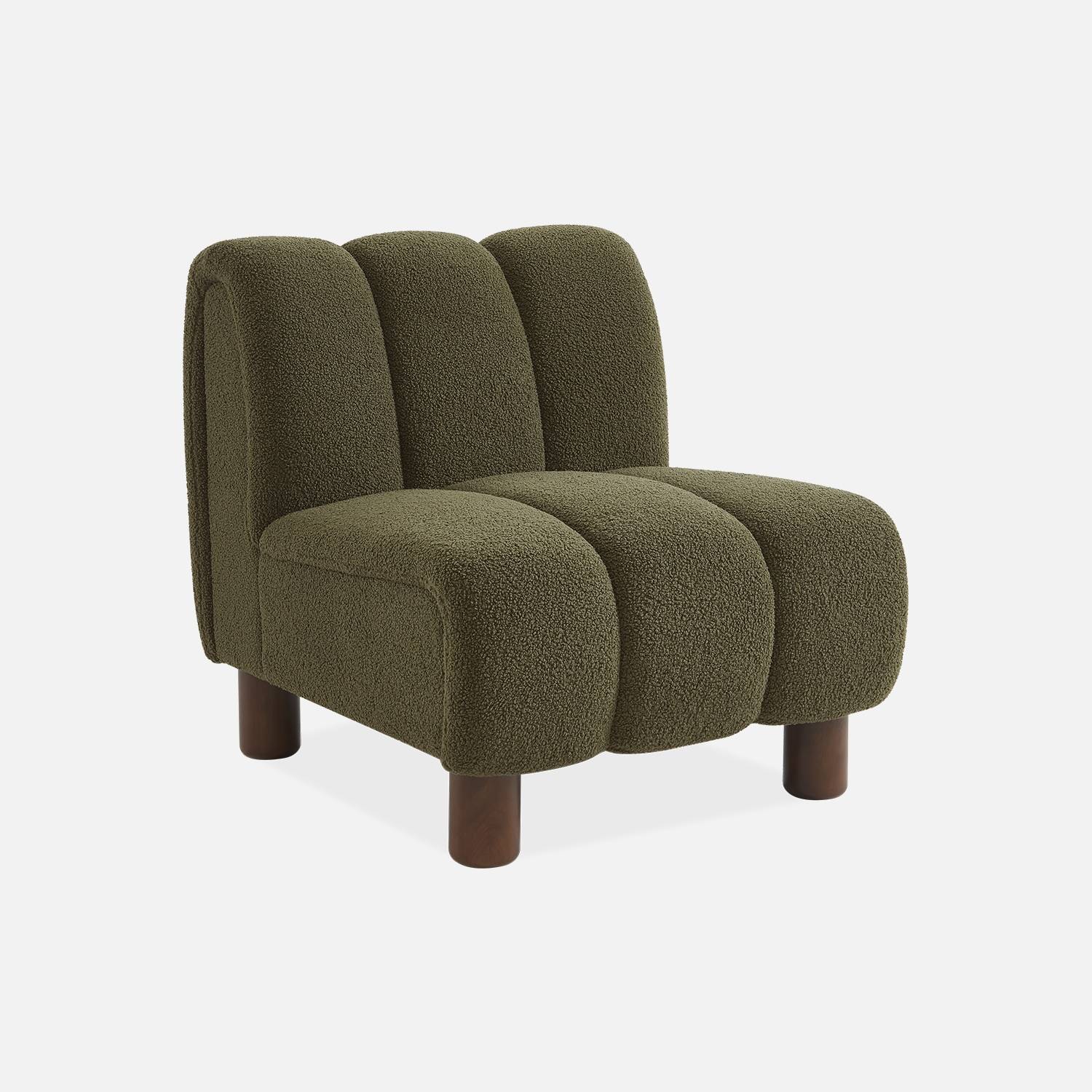 Armchair with wooden legs and khaki bouclette fabric I sweeek