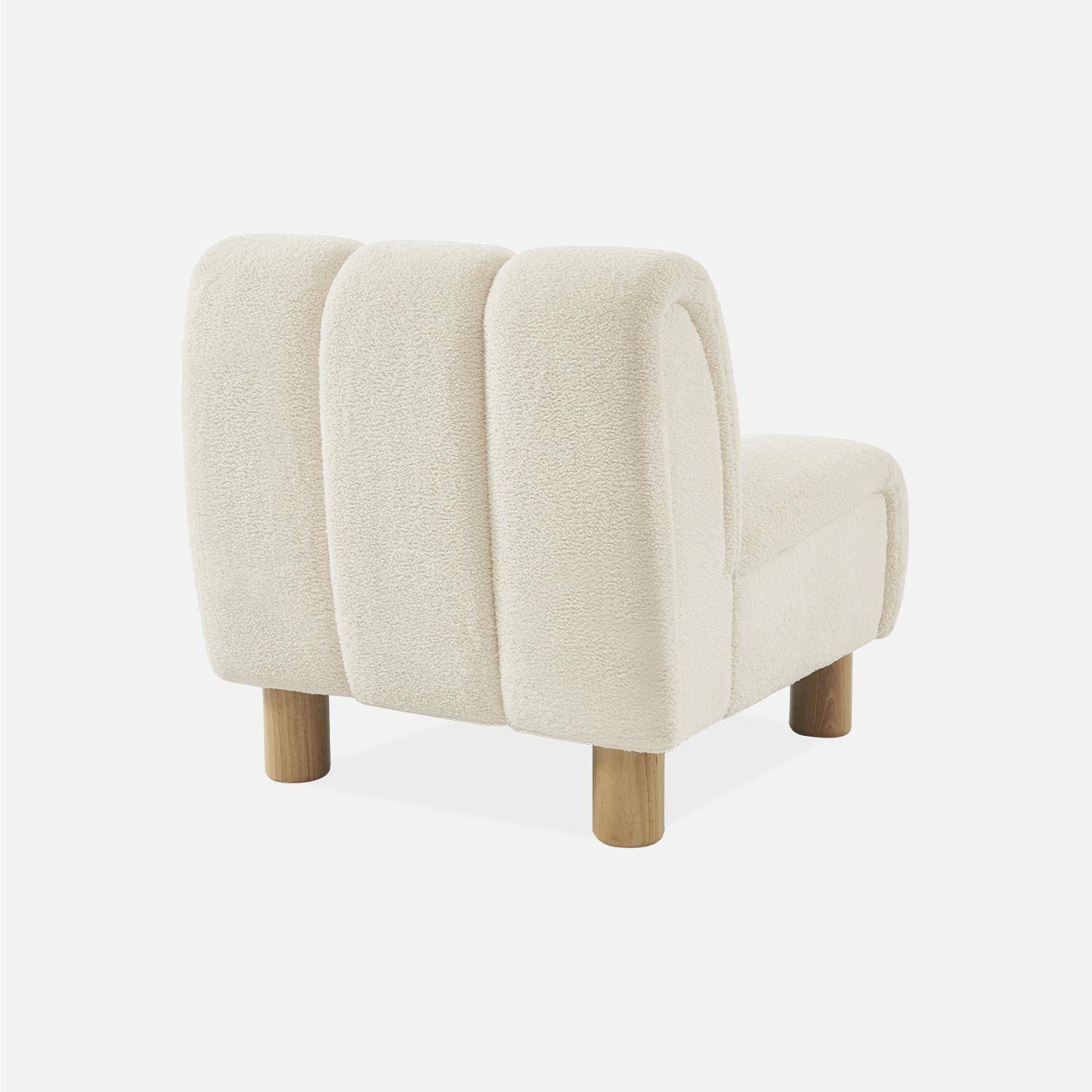 Wooden armchair with rounded legs in boucle fabric, Angel, White, 78x90x79 cm Photo4