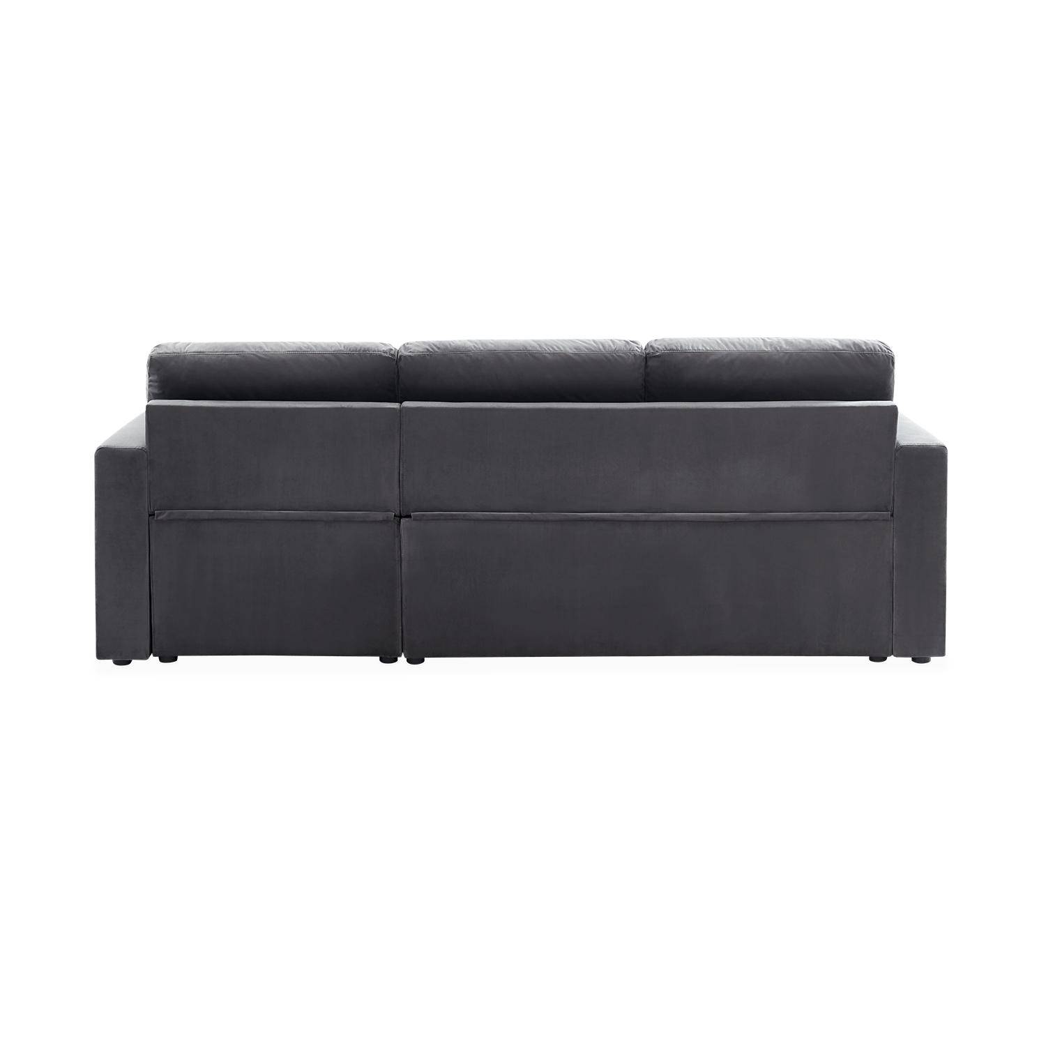 Dark grey velvet 3-seater convertible corner sofa, reversible corner armchair, storage box, modular bed Photo7