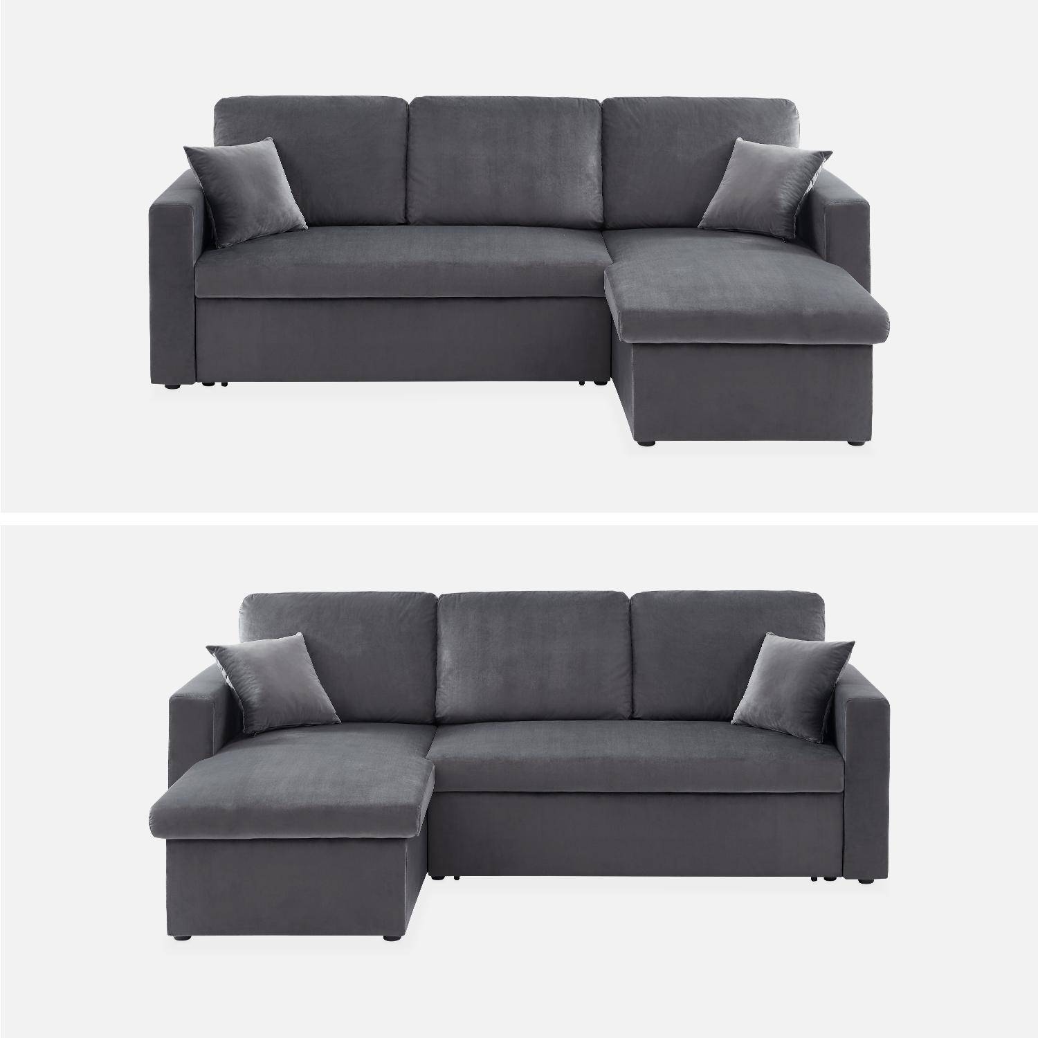 Dark grey velvet 3-seater convertible corner sofa, reversible corner armchair, storage box, modular bed Photo8