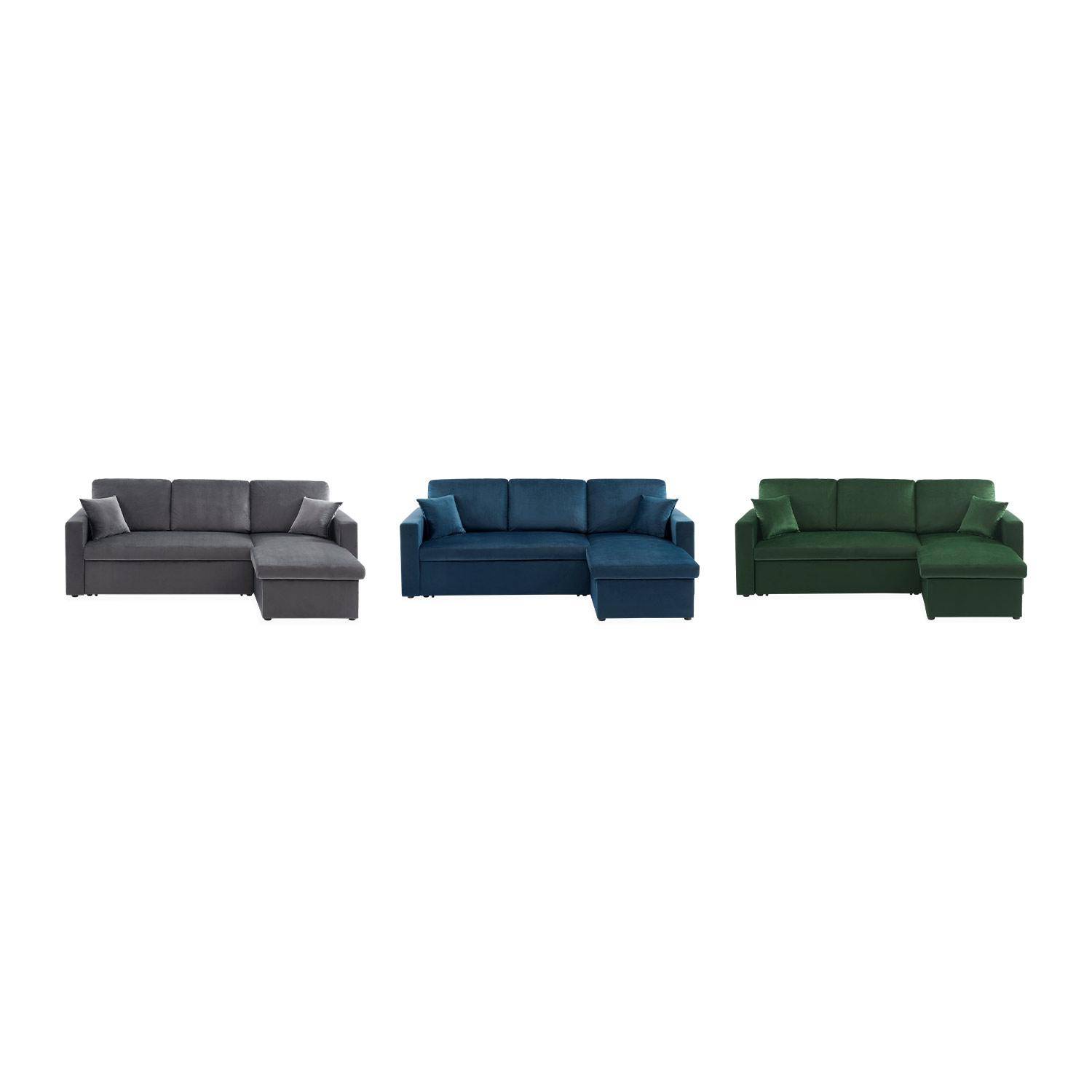 Dark grey velvet 3-seater convertible corner sofa, reversible corner armchair, storage box, modular bed Photo10