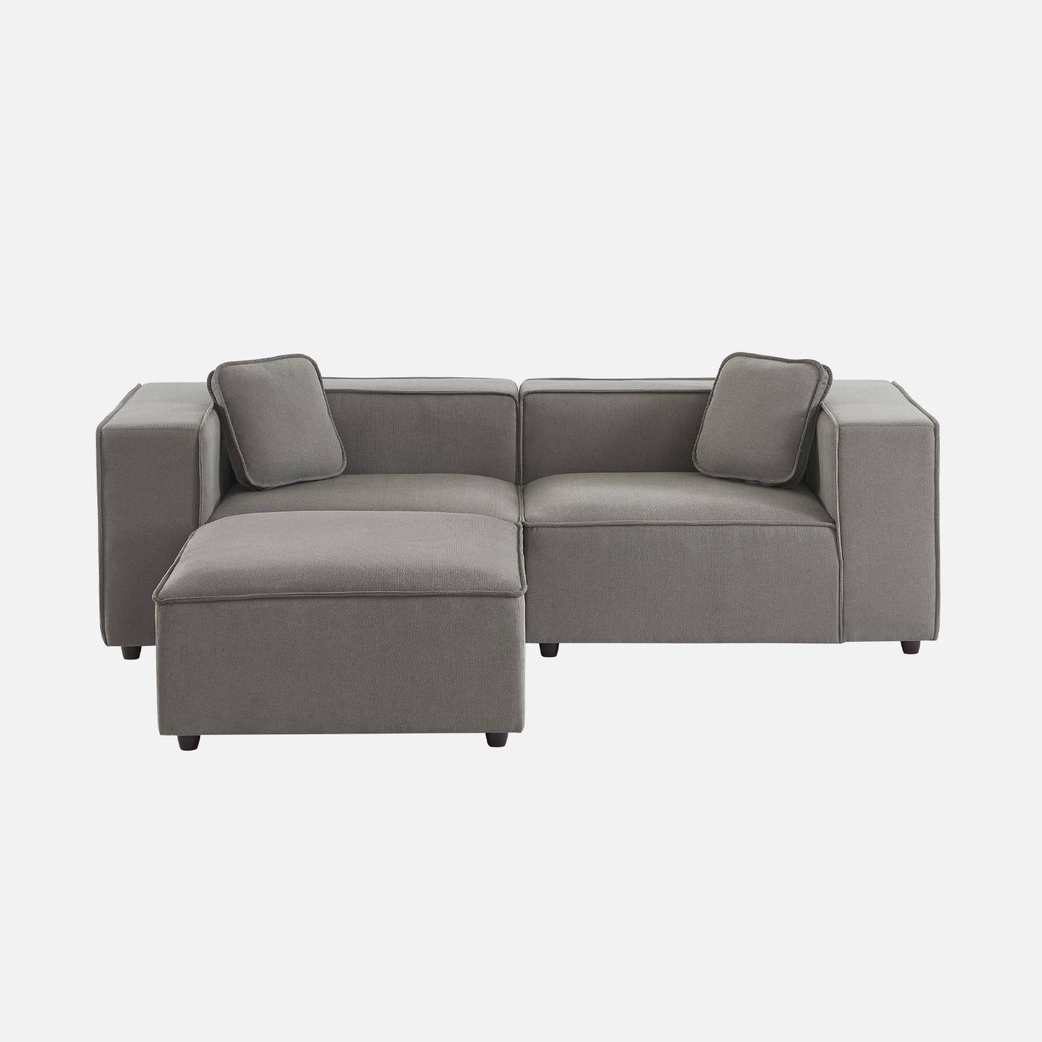 Modular sofa in grey fabric, 2-3 seater, water-repellent, 2 corners + 1 footstool Photo4