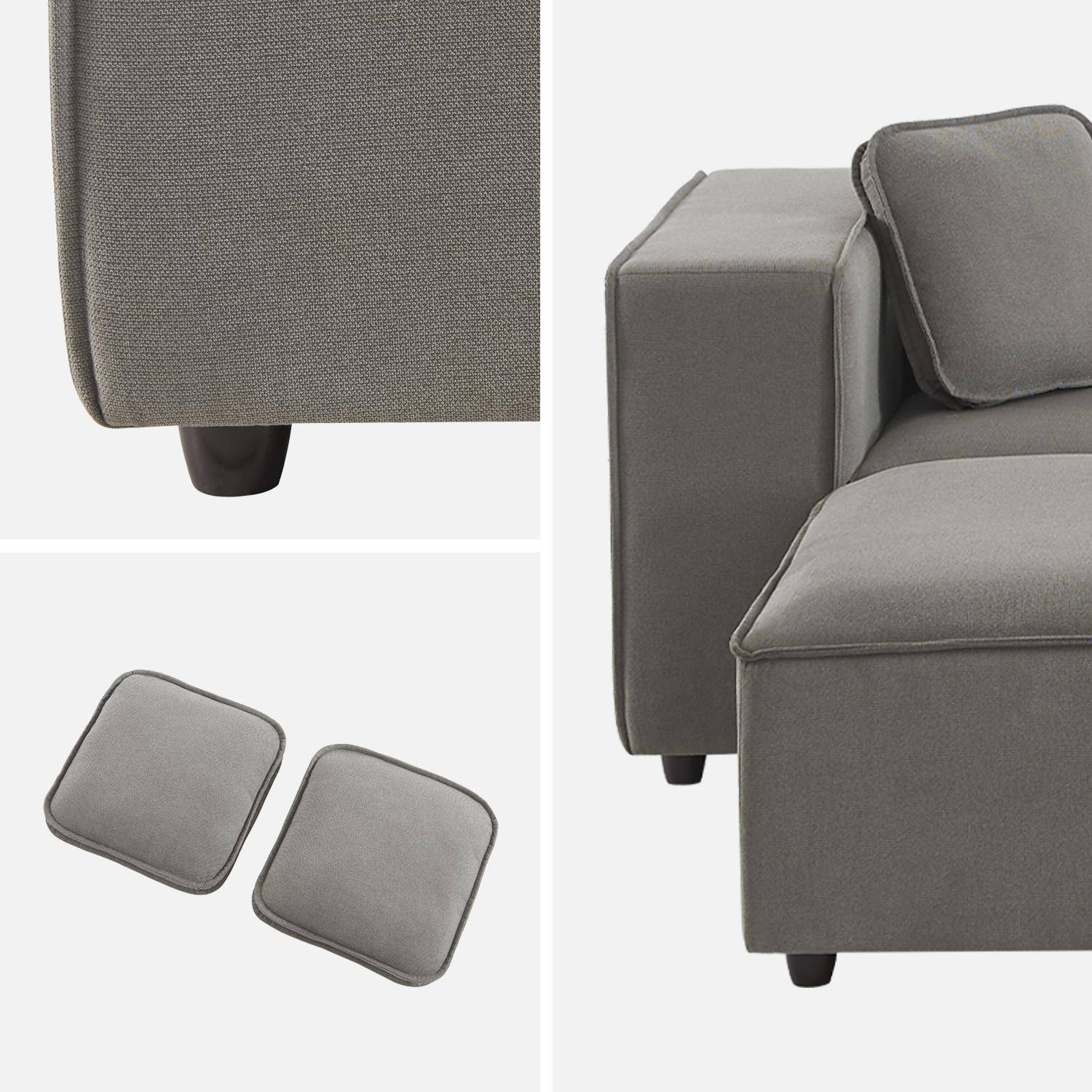 Modular sofa in grey fabric, 2-3 seater, water-repellent, 2 corners + 1 footstool Photo7