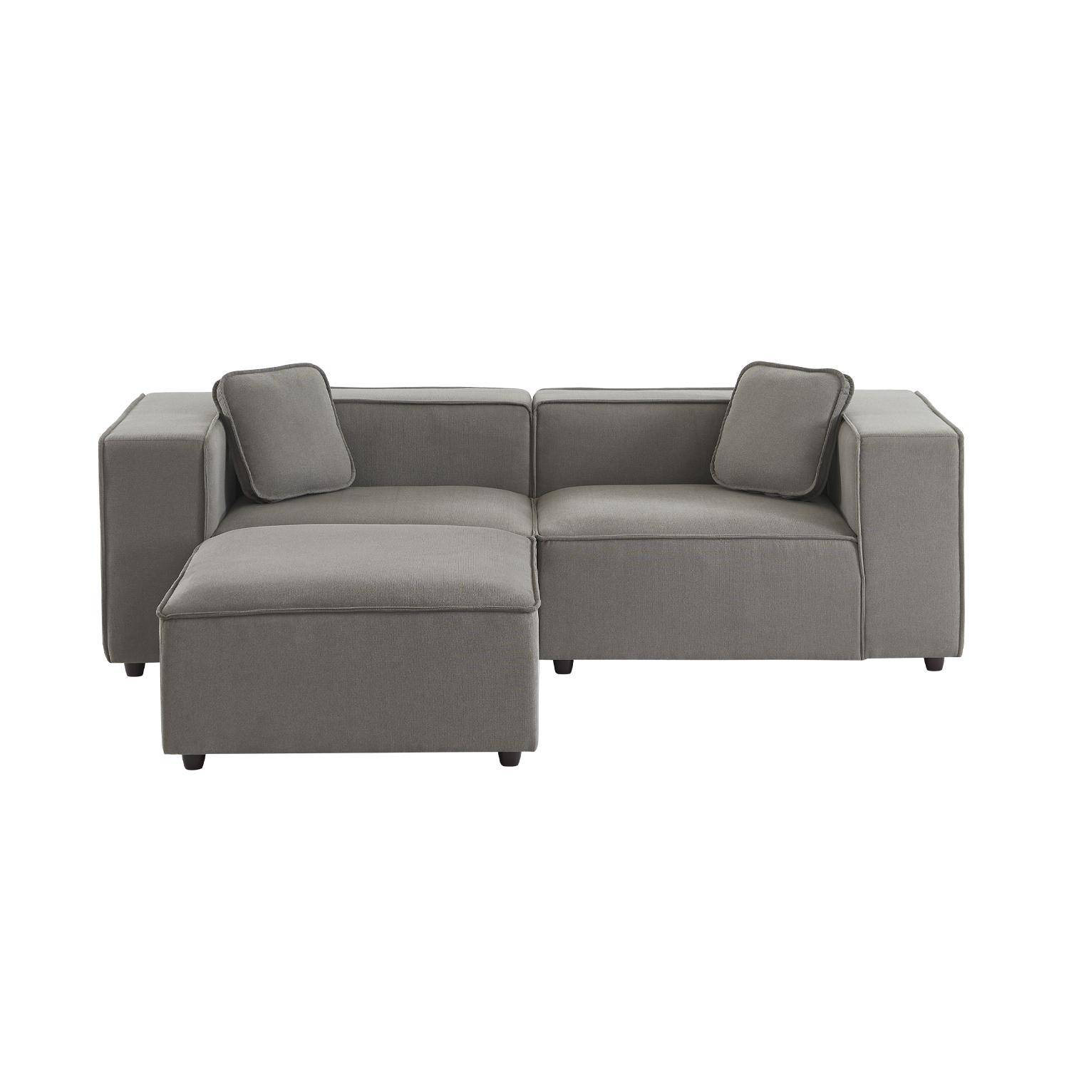 Modular sofa in grey fabric, 2-3 seater, water-repellent, 2 corners + 1 footstool Photo4