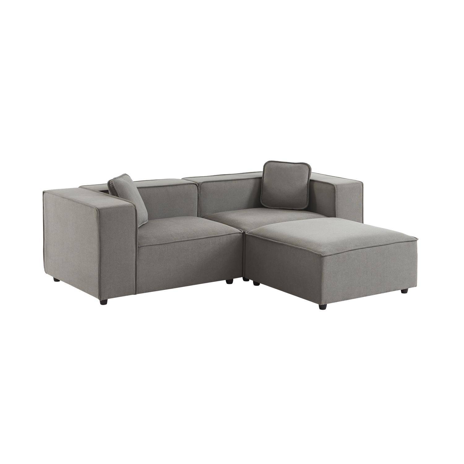 Modular sofa in grey fabric, 2-3 seater, water-repellent, 2 corners + 1 footstool Photo3