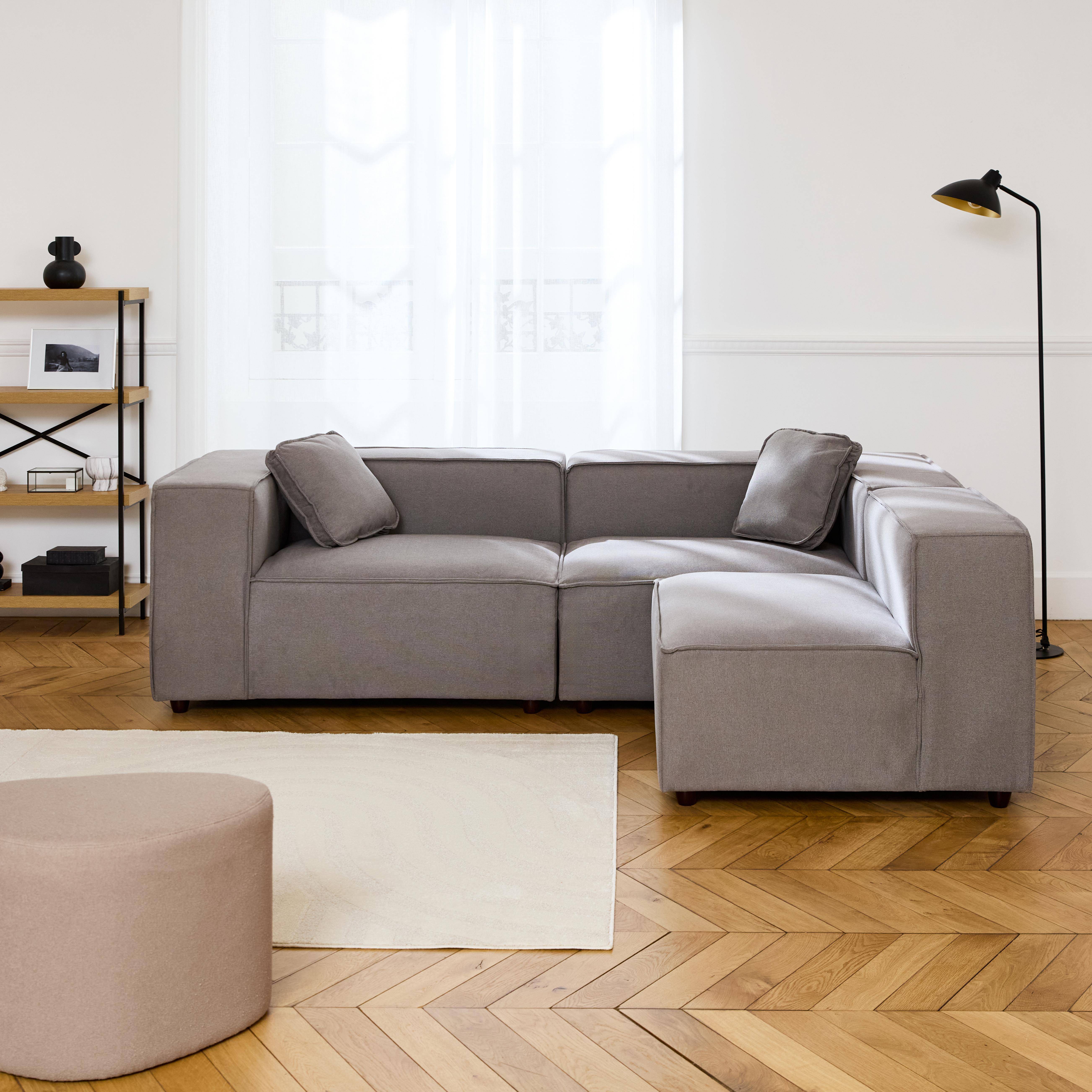 Modular sofa, water-repellent fabric, 3 seater, 2 corners + 1 armchair,sweeek,Photo2