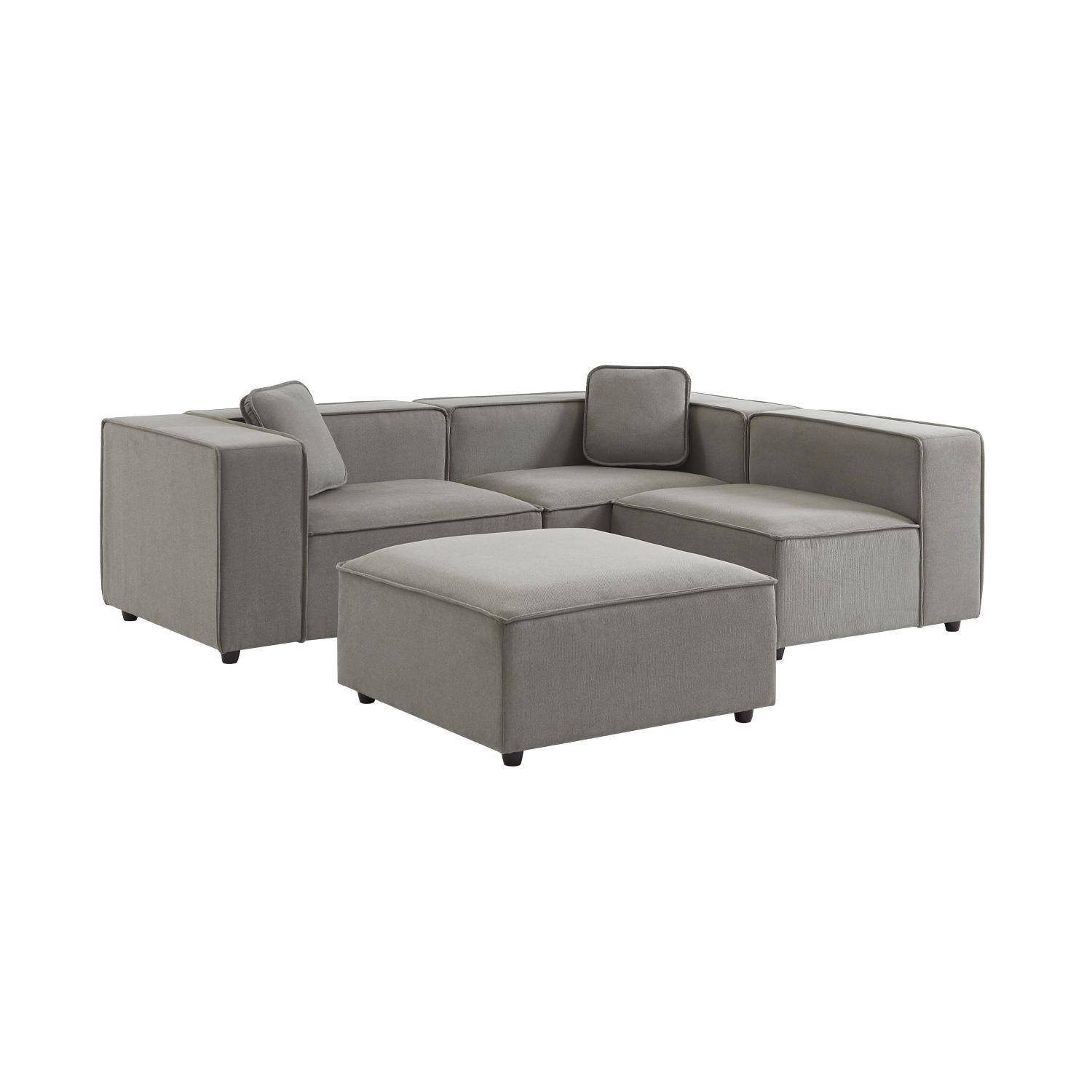 Modular sofa in water-repellent grey fabric for 3-4 people, 2 corners + 1 seat + 1 footstool,sweeek,Photo5