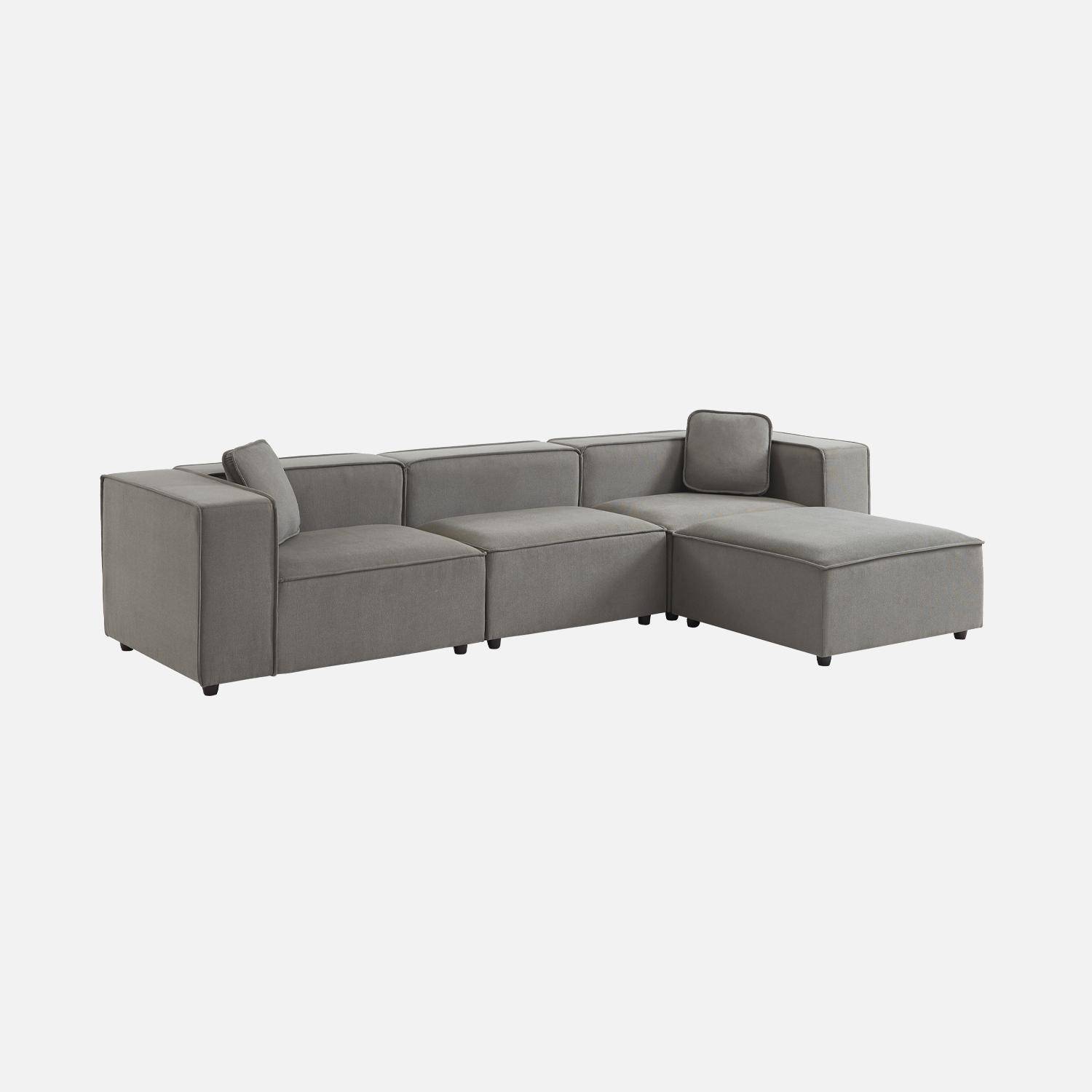 Modular sofa in water-repellent grey fabric for 3-4 people, 2 corners + 1 seat + 1 footstool Photo3