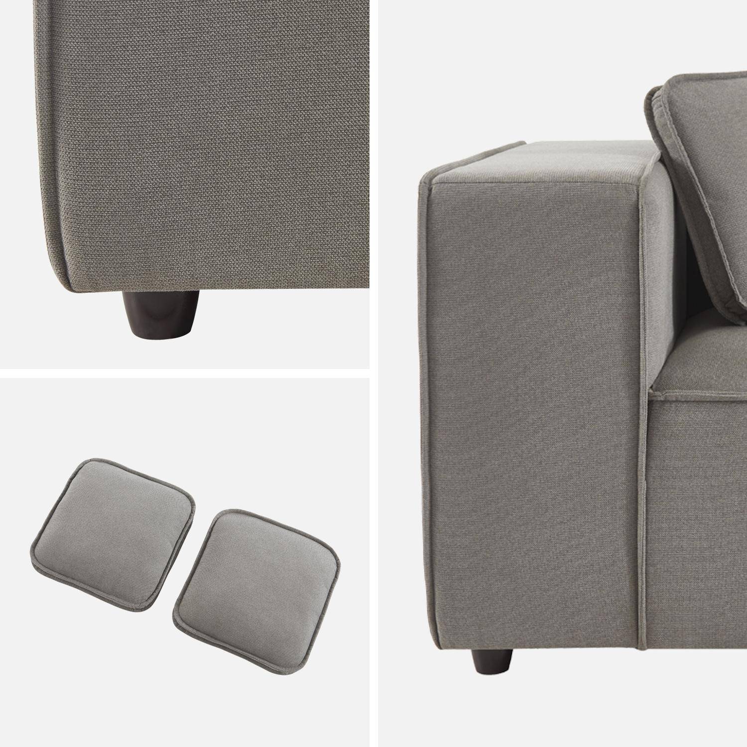 Modular sofa in water-repellent grey fabric for 3-4 people, 2 corners + 1 seat + 1 footstool,sweeek,Photo8