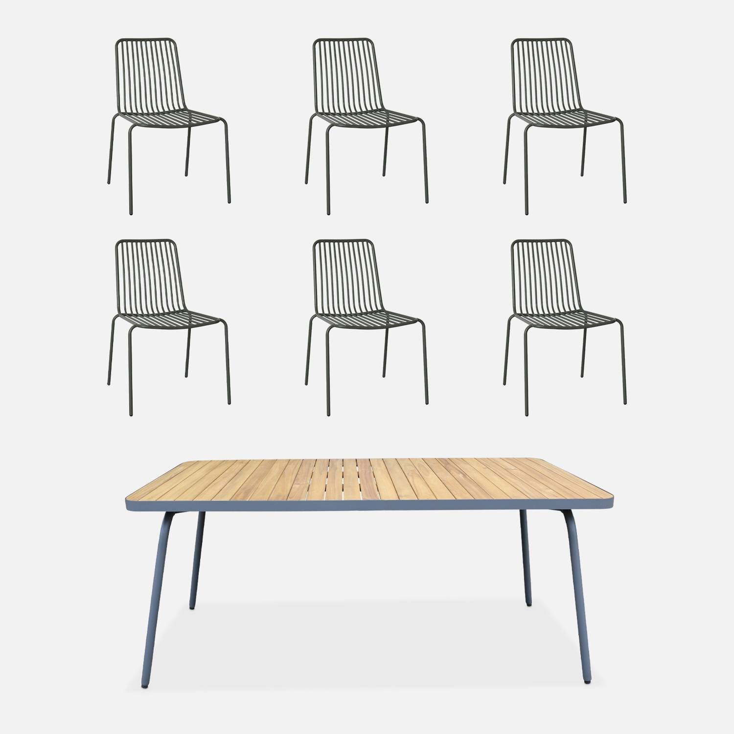 Table de jardin bois, acier + 6 chaises anthracite I sweeek 