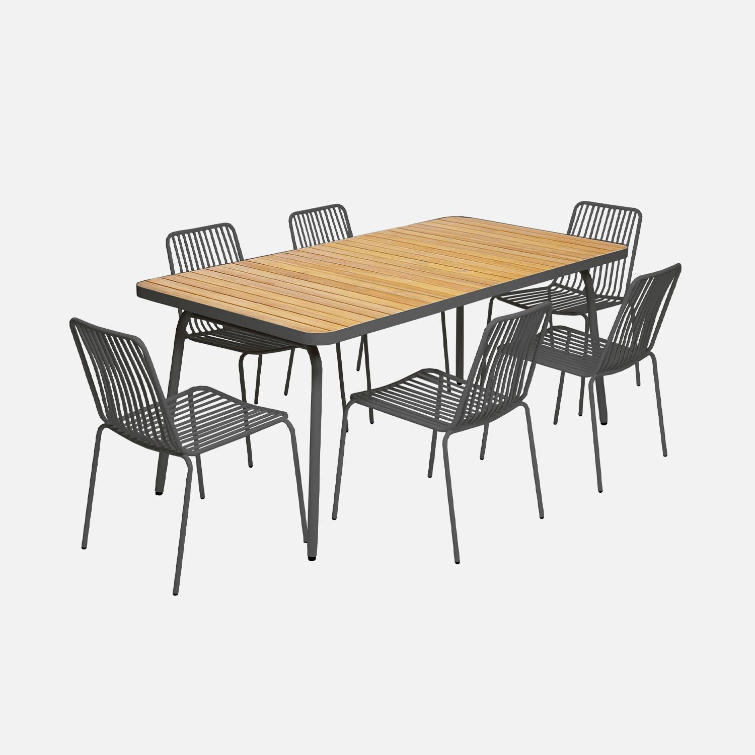 Table de jardin bois, acier + 6 chaises anthracite I sweeek 