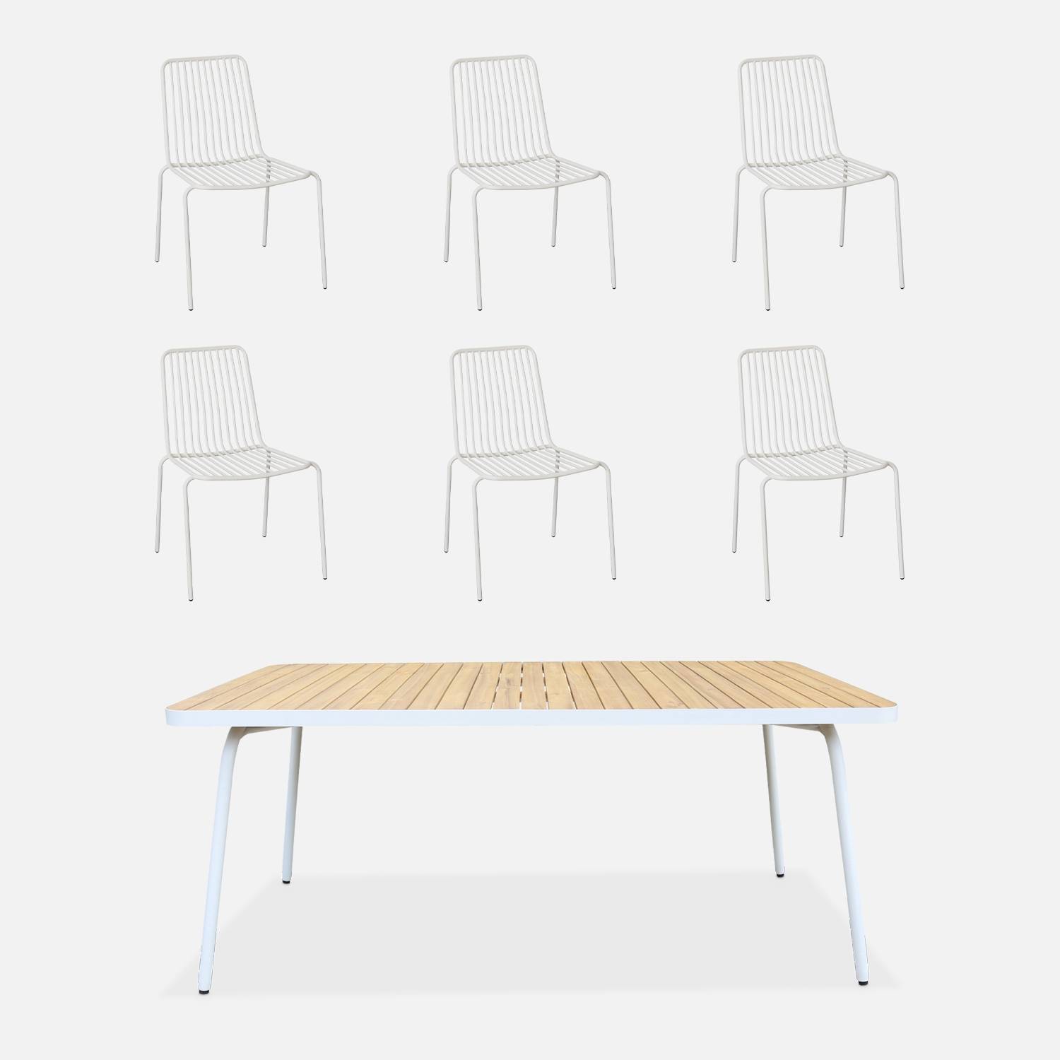 Table de jardin bois, acier + 6 chaises blanc I sweeek 