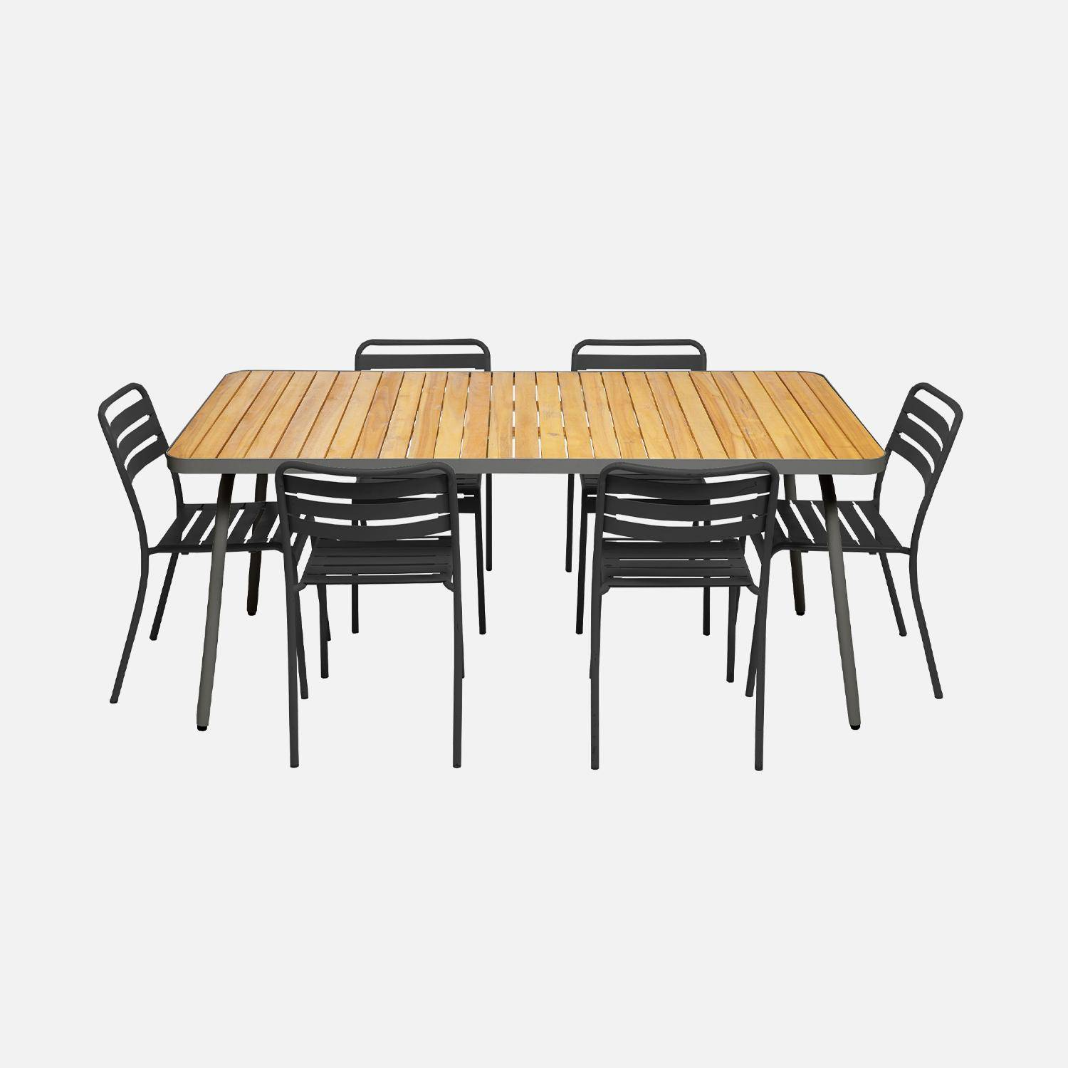  acaciahouten tuintafel, staal, inklapbare poten + 6 stalen stoelen, antraciet Photo2