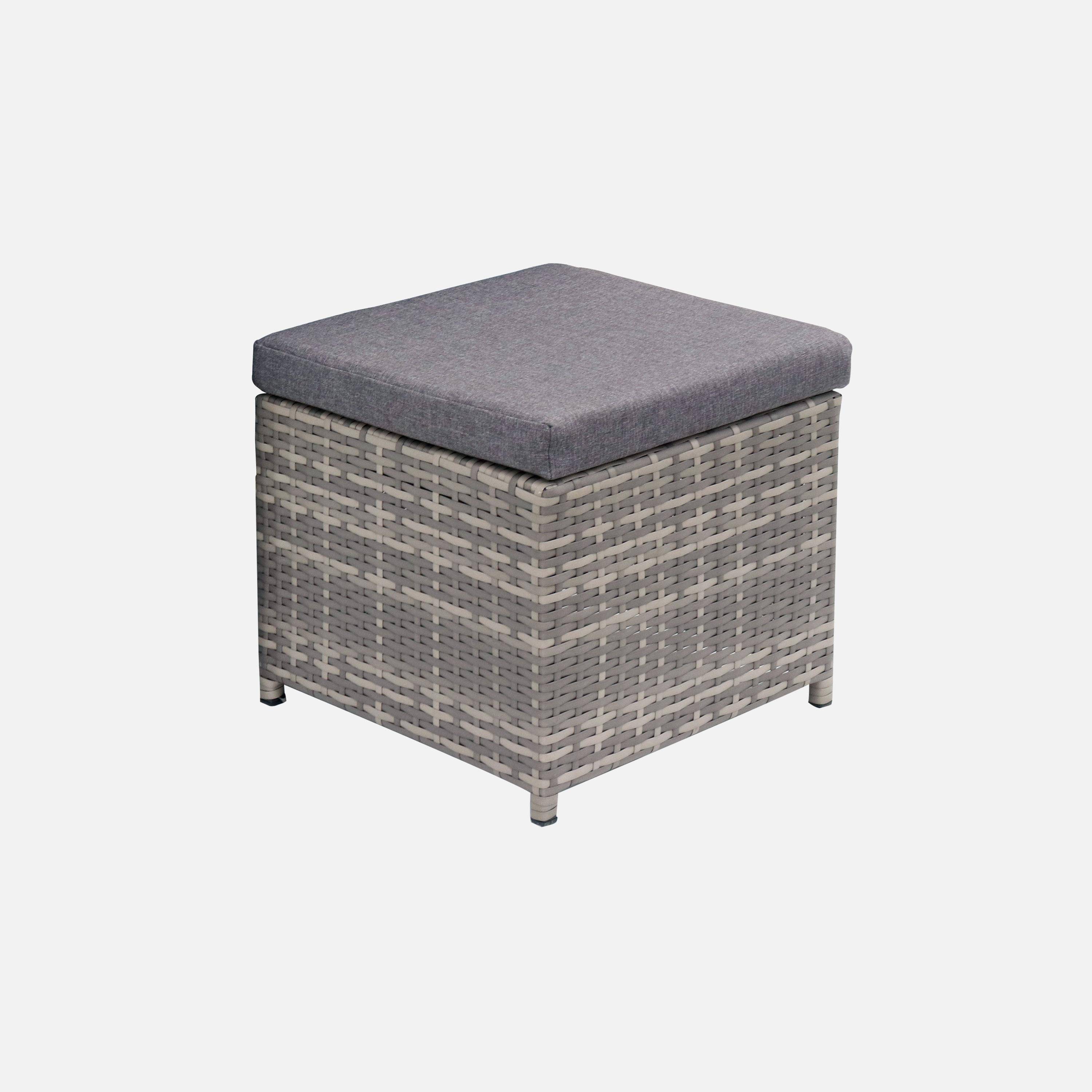 Lot de 4 poufs en résine tressée encastrables gris avec coussins gris chiné  Photo2