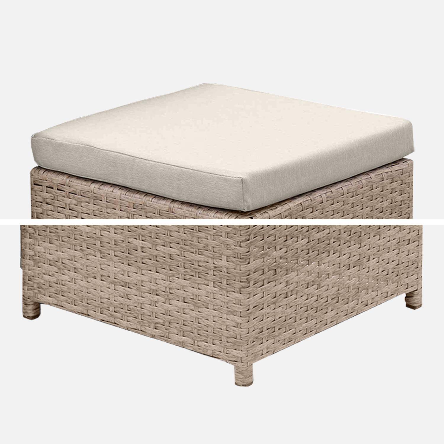 Lot de 4 poufs en résine tressée encastrables beige avec coussins beige Photo3