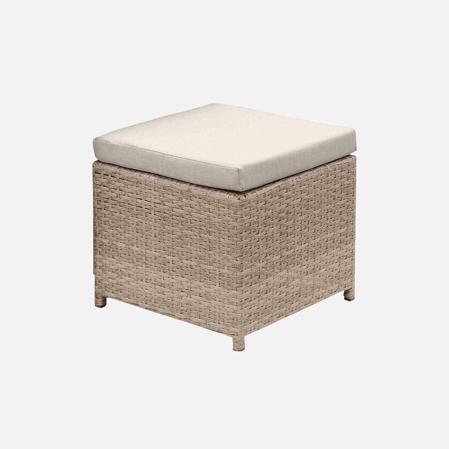 Lot de 4 poufs en résine tressée encastrables beige avec coussins beige Photo2