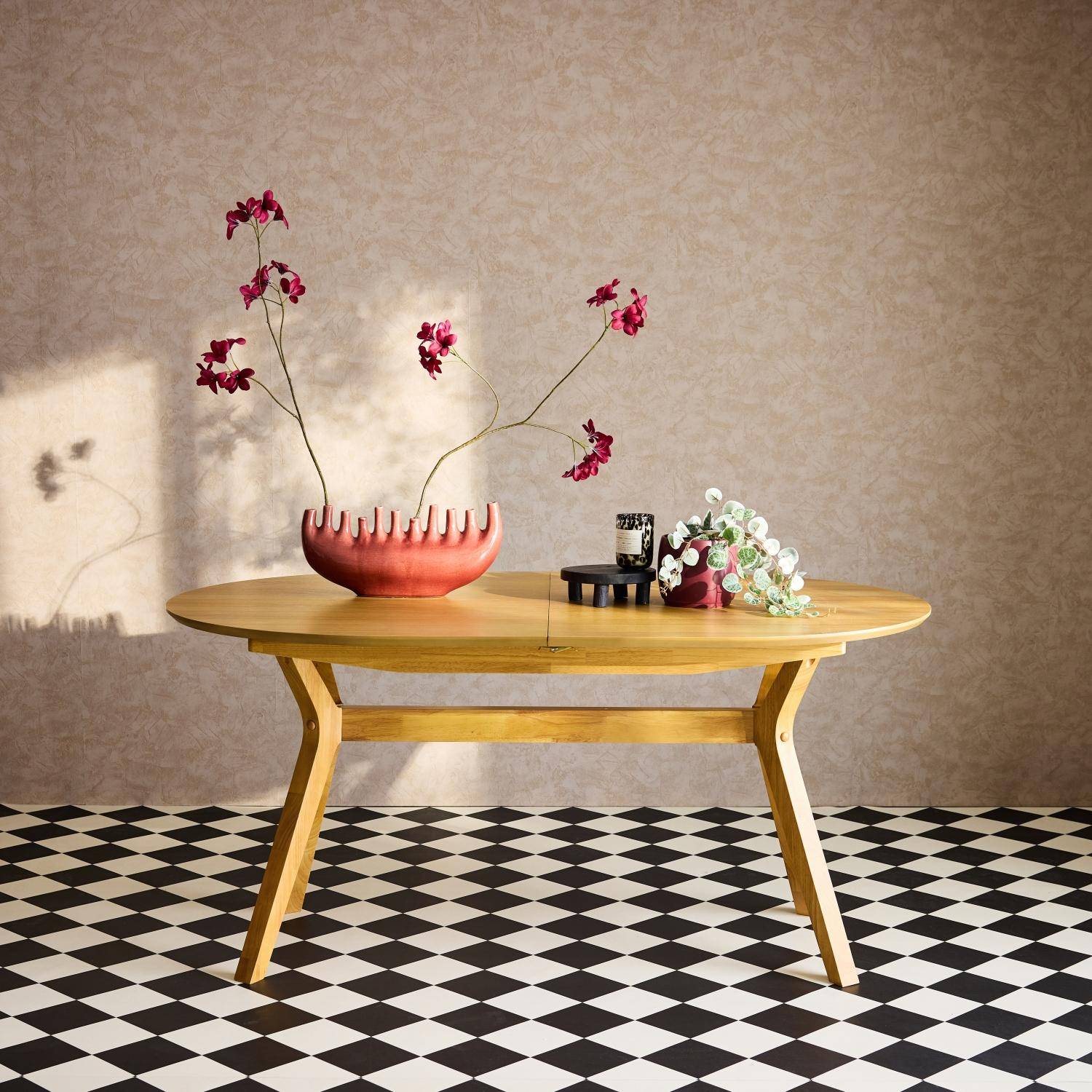 Langwerpige uitschuifbare eettafel, 160-200cm 6-8 personen MDF en eikenfineer, natuurlijke kleur,sweeek,Photo1