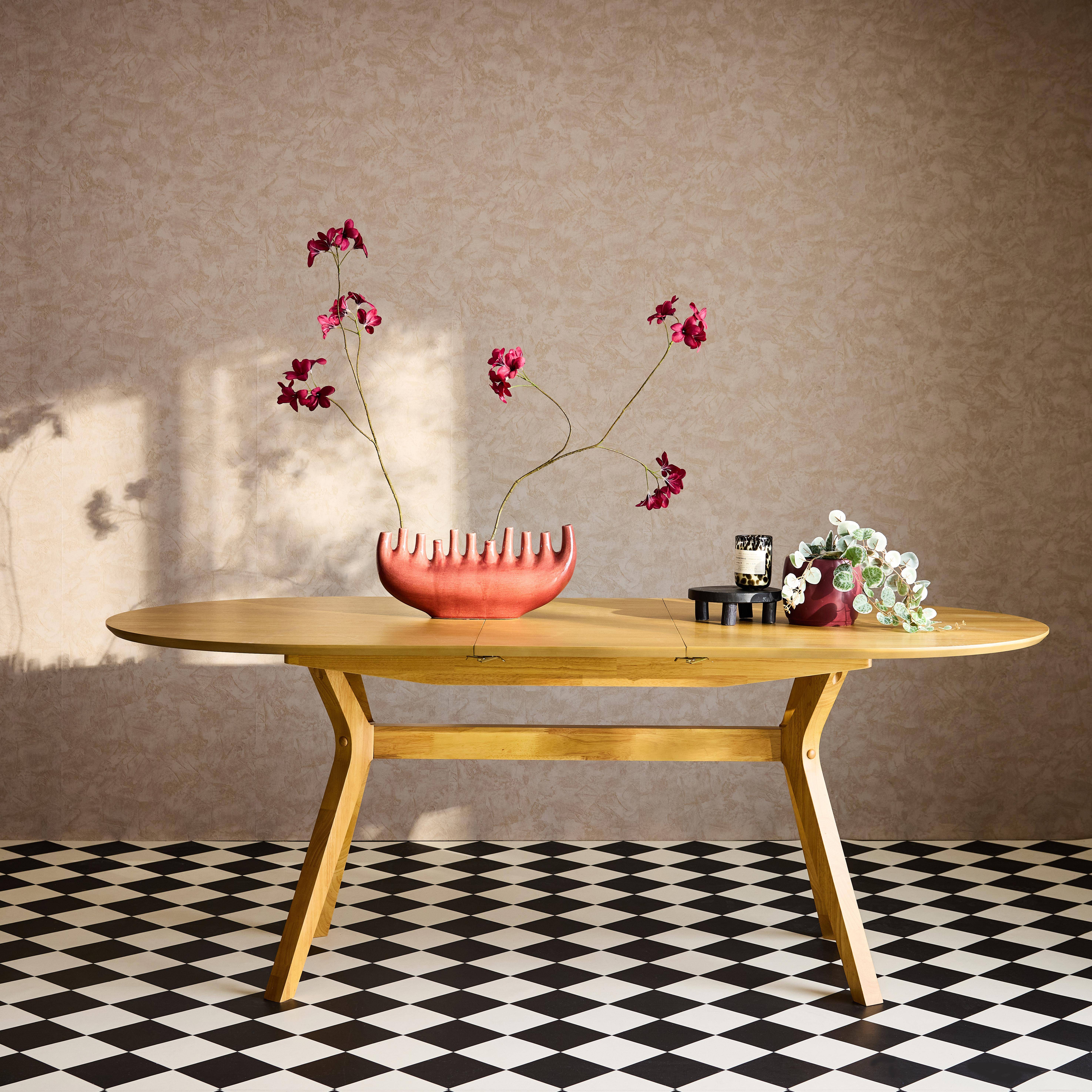 Ausziehbarer Esstisch, oval, 160-200 cm 6-8 Personen MDF und Eichenfurnier, naturfarben - Olivia Photo2