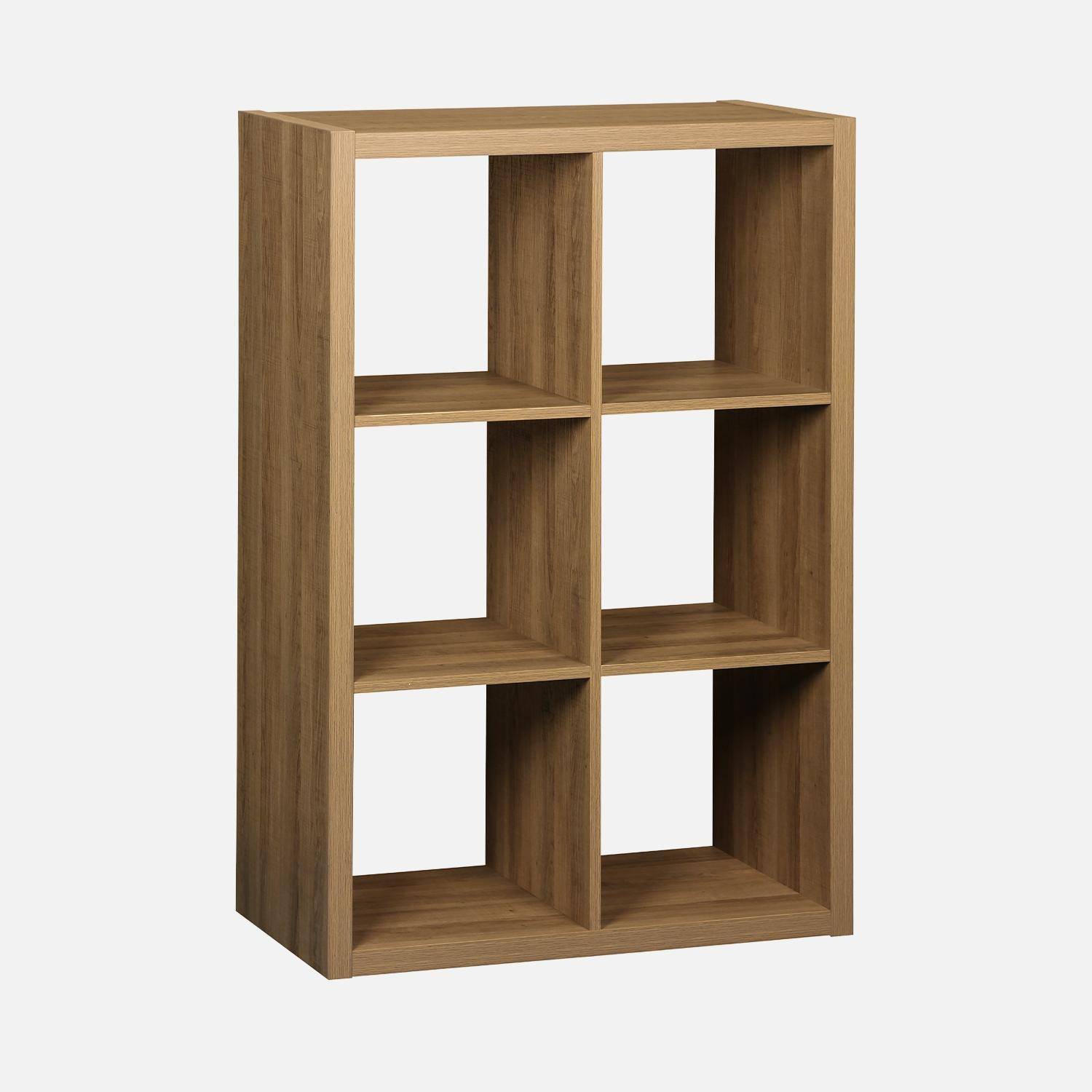 Etagère bibliothèque 2 niveaux 6 compartiments, casiers, effet bois de manguier, L 111,2 x P 39 x H 76cm Photo7