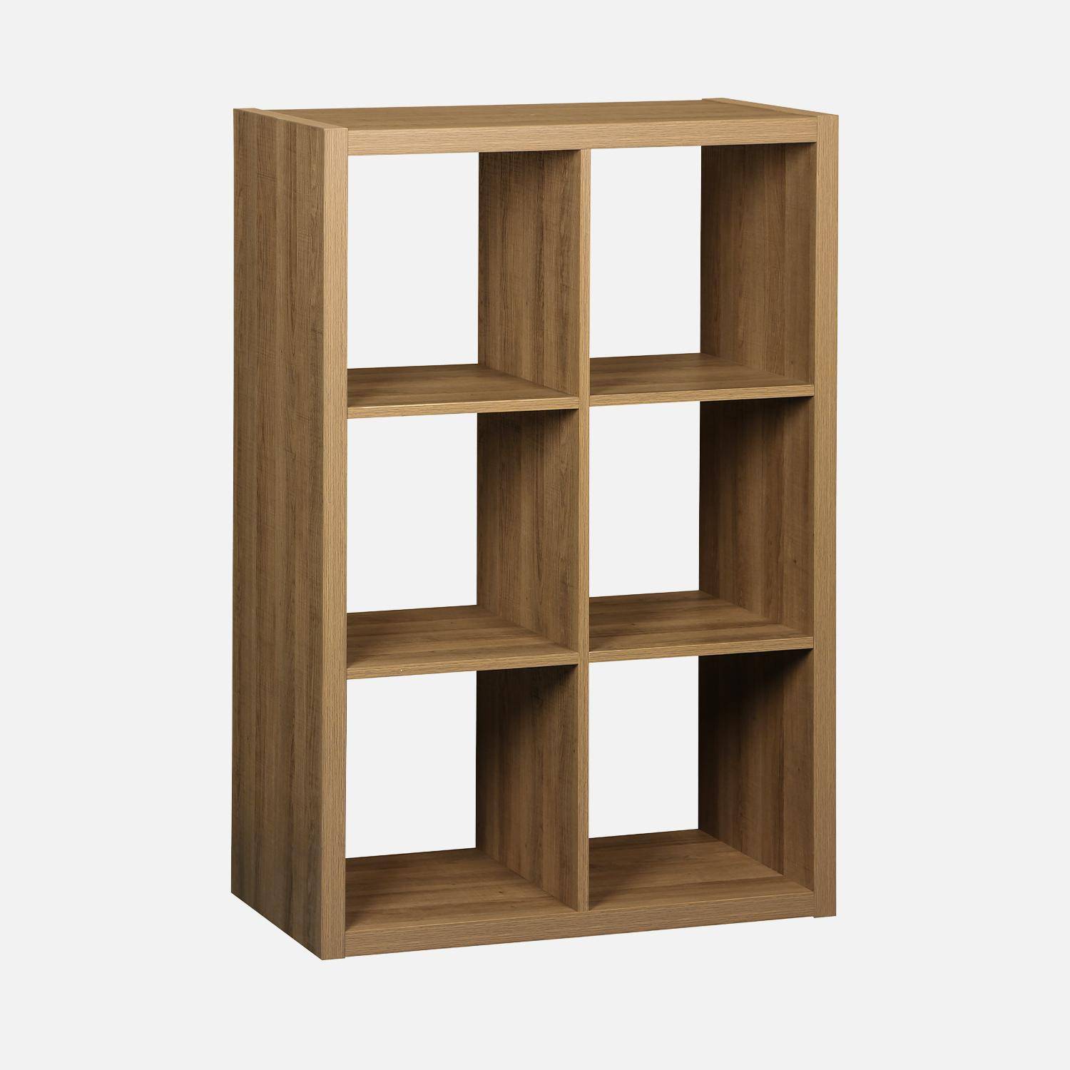 Etagère bibliothèque 2 niveaux 6 compartiments, casiers, effet bois de manguier, L 111,2 x P 39 x H 76cm Photo7