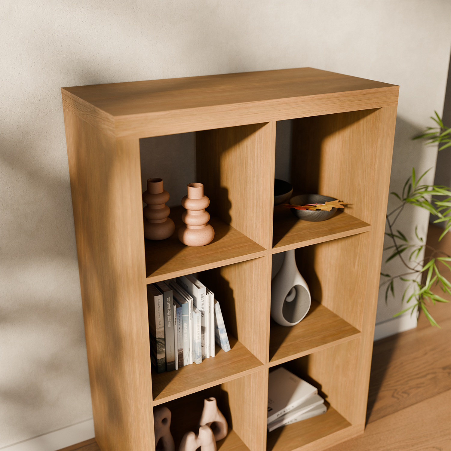 Etagère bibliothèque 2 niveaux 6 compartiments, casiers, effet bois de manguier, L 111,2 x P 39 x H 76cm Photo5