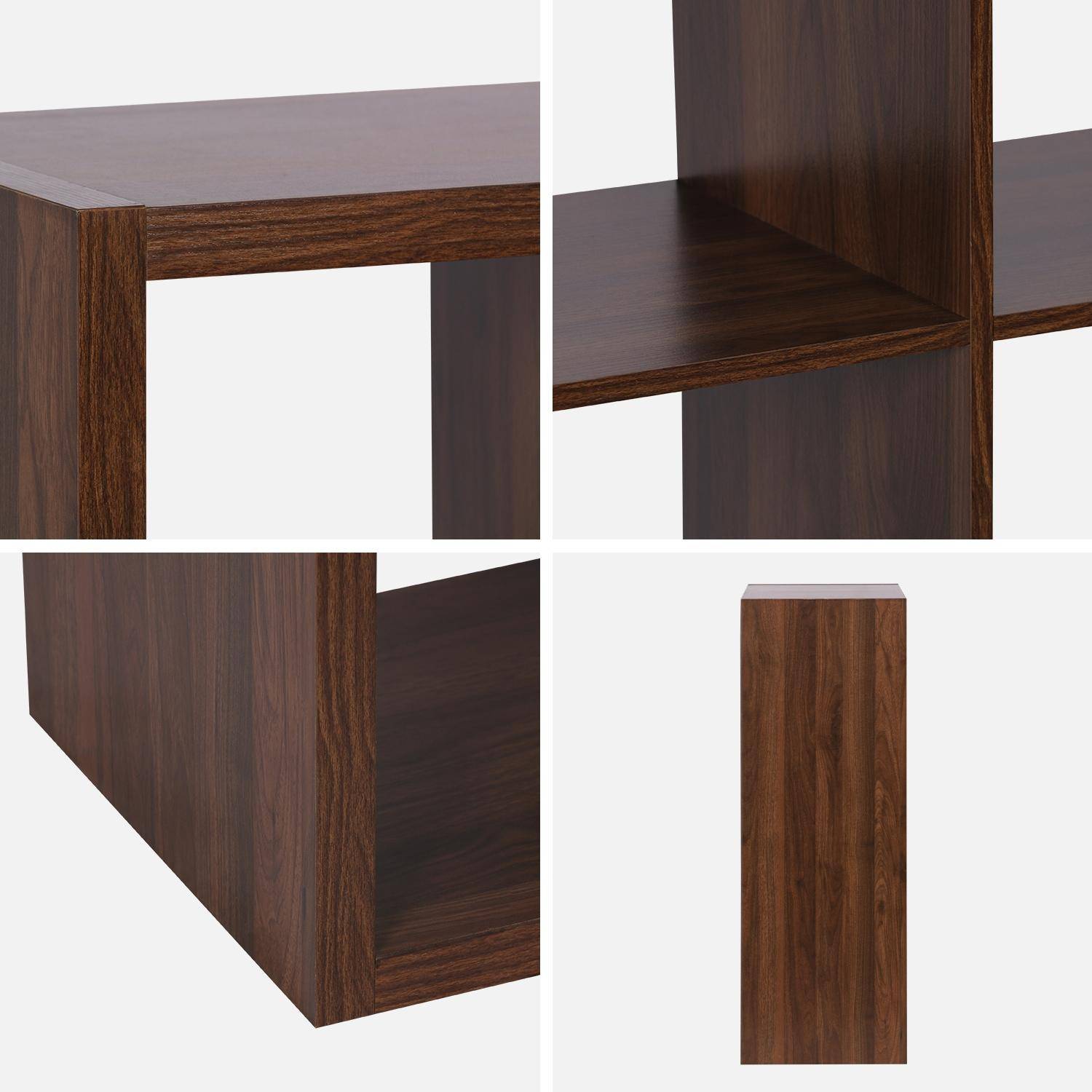 Boekenkast met 6 vakken op 2 niveaus, walnoot houteffect, B 111,2 x D 39 x H 76cm,sweeek,Photo9