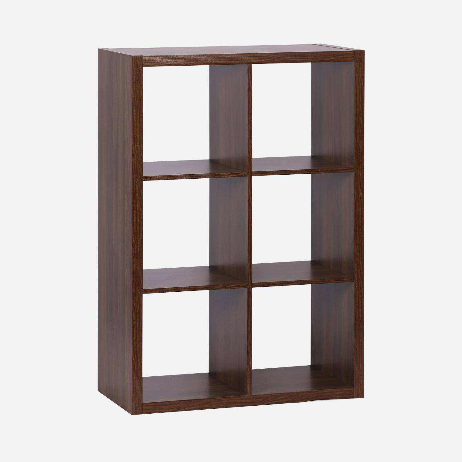 Etagère bibliothèque 2 niveaux 6 compartiments, effet bois de noyer, L 111,2 x P 39 x H 76cm Photo7