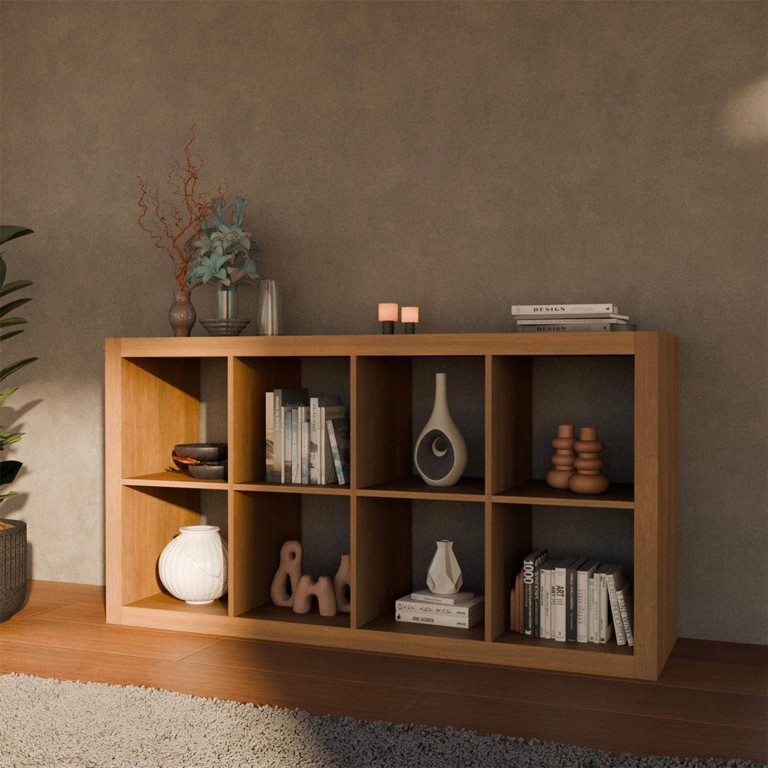 8-compartment bookcase, mango wood effect I sweeek