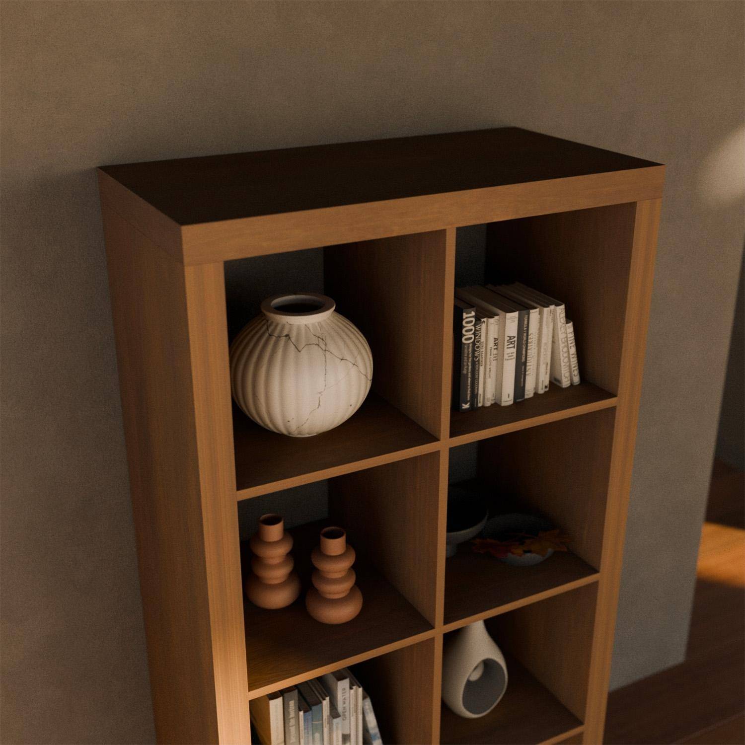 Etagère bibliothèque 4 niveaux 8 compartiments, casiers, effet bois de manguier, L 76 x P 39 x H 146cm,sweeek,Photo2
