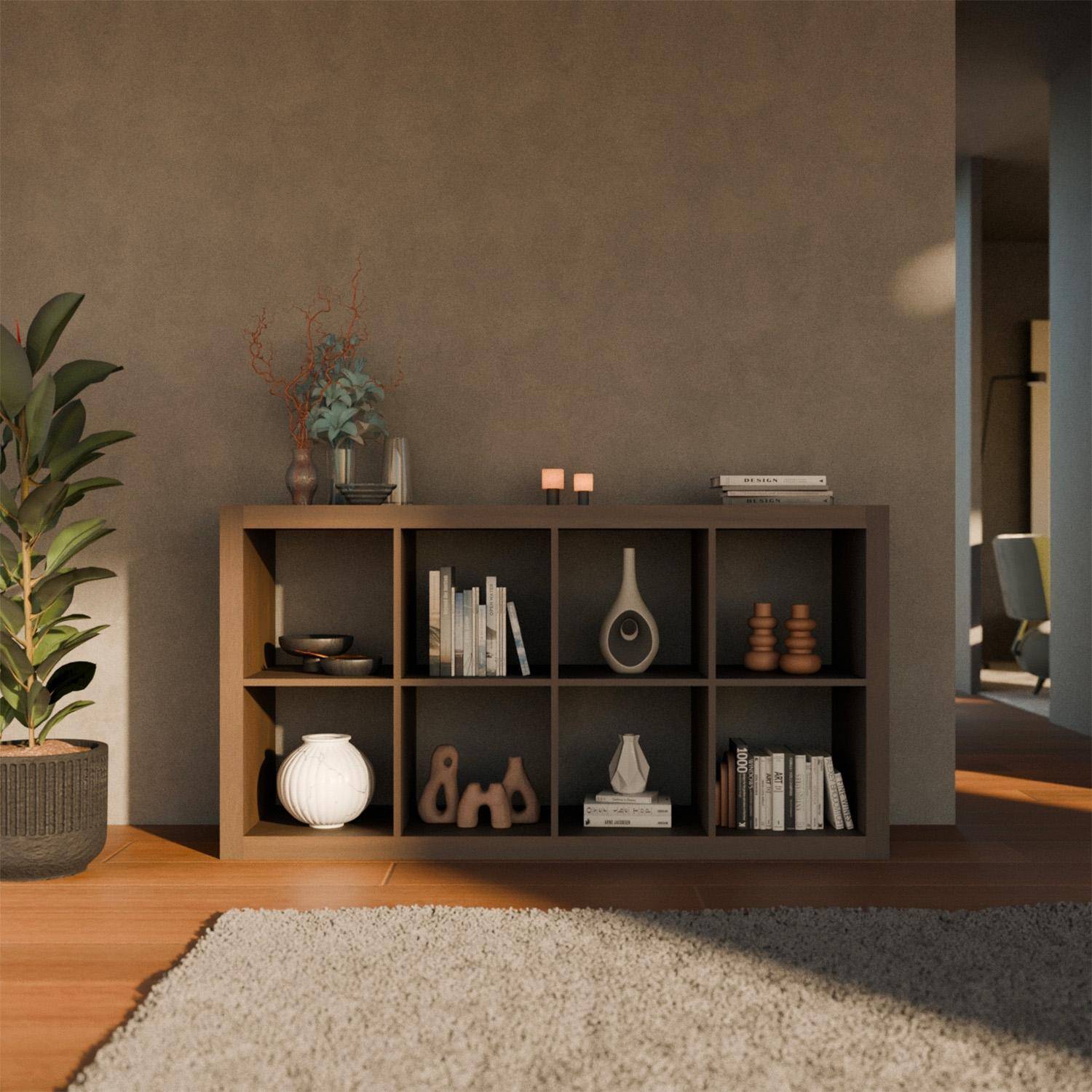 4-level bookshelf with 8 compartments, Basiks, Walnut, 76x39x146 cm Photo2