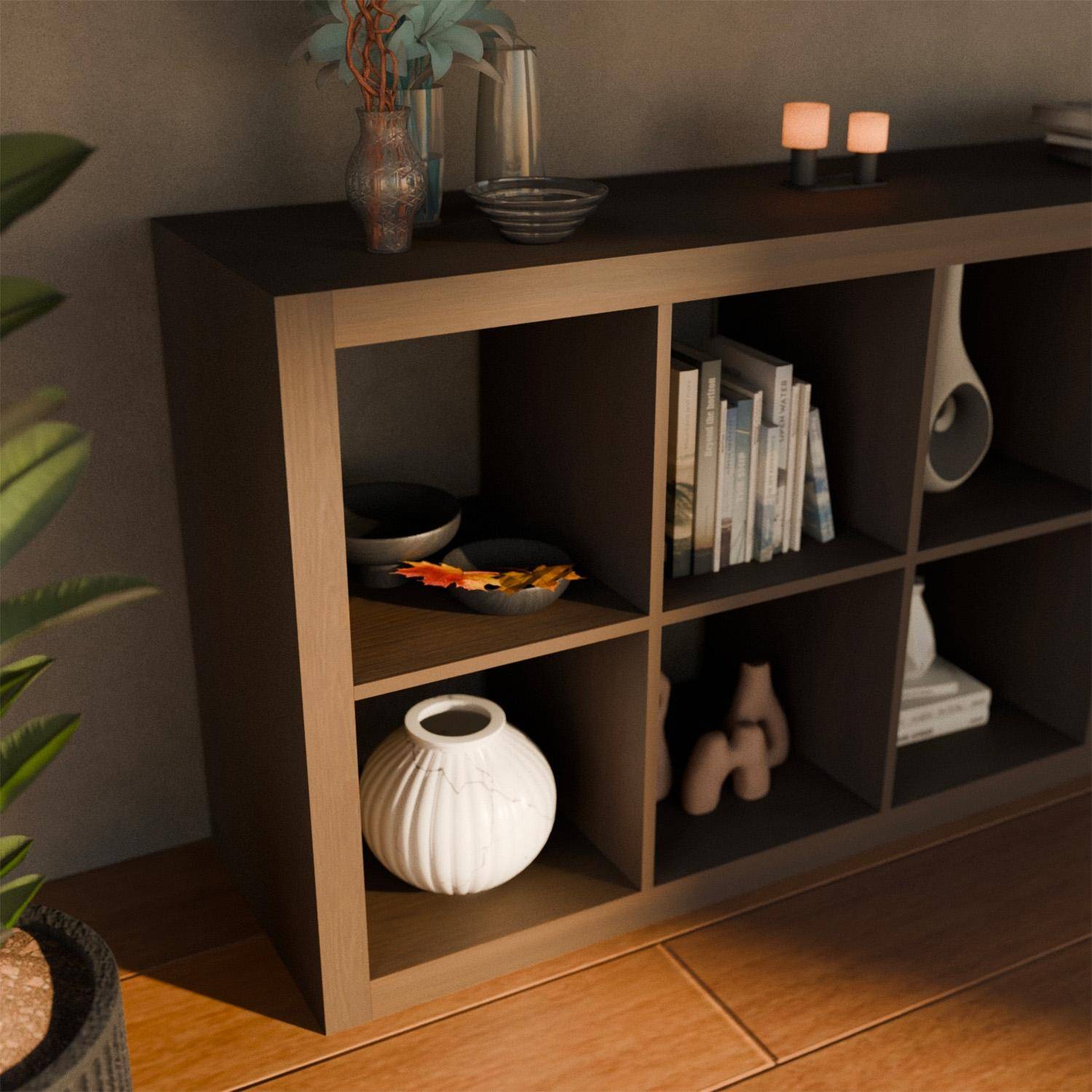 4-level bookshelf with 8 compartments, Basiks, Walnut, 76x39x146 cm Photo3