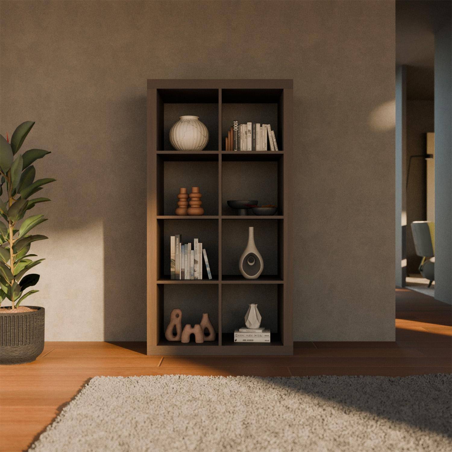 4-level bookshelf with 8 compartments, Basiks, Walnut, 76x39x146 cm Photo1