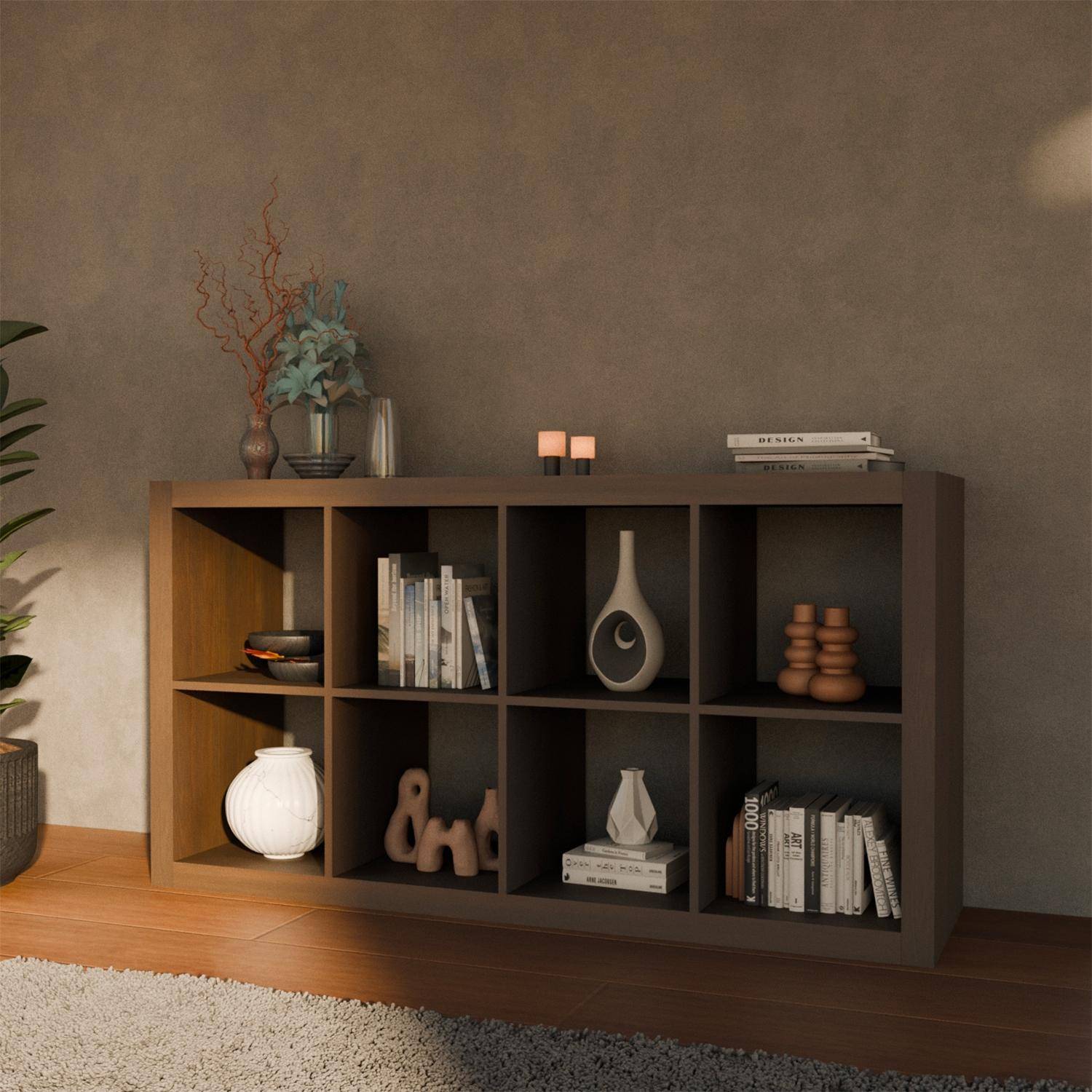 4-level bookshelf with 8 compartments, Basiks, Walnut, 76x39x146 cm Photo5