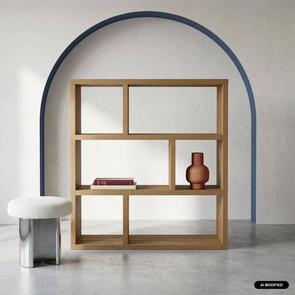 3-tier asymmetrical bookshelf with 6 compartments mango wood effect 111.2x39x115.2 cm - Basiks Photo1