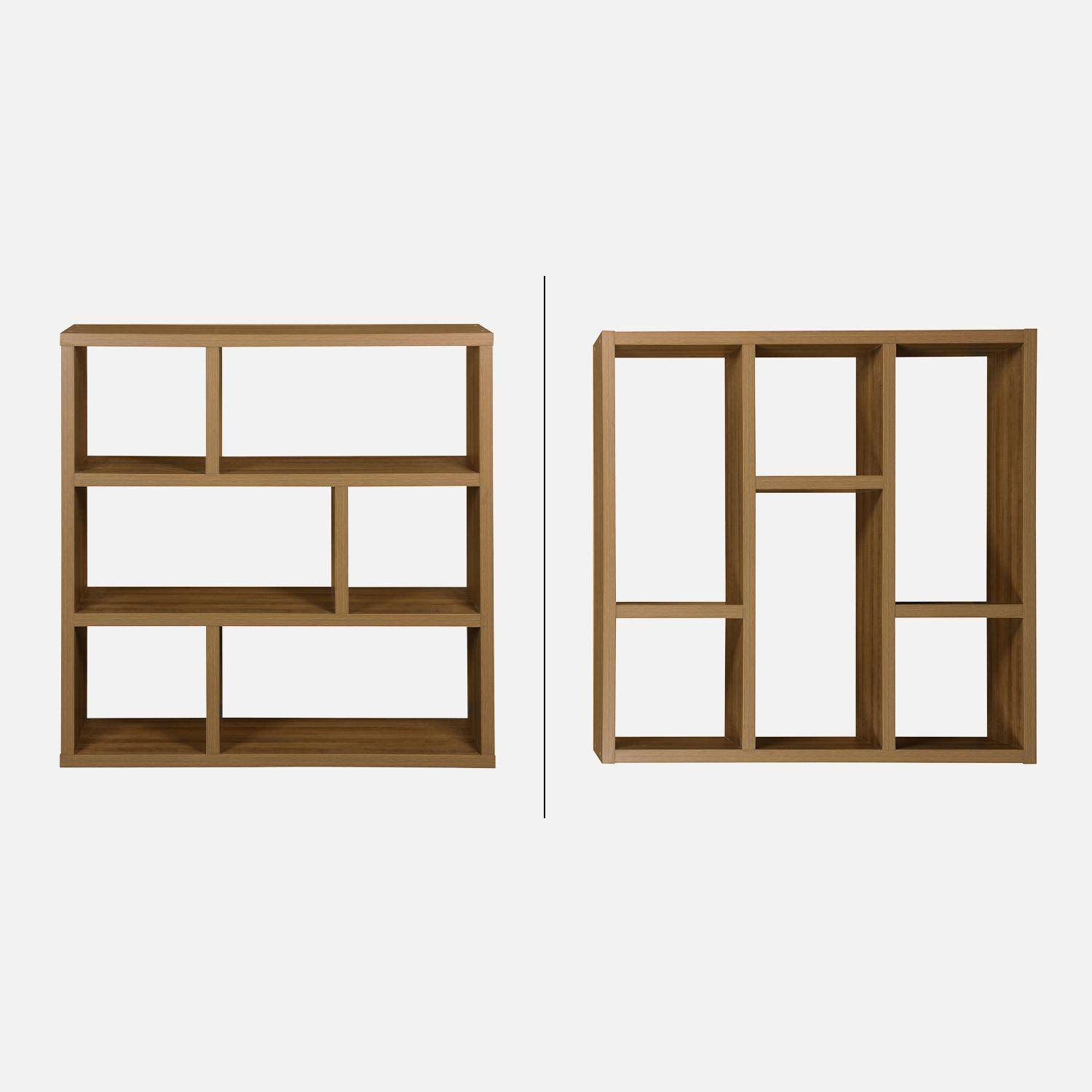 3-tier asymmetrical bookshelf with 6 compartments mango wood effect 111.2x39x115.2 cm - Basiks,sweeek,Photo4
