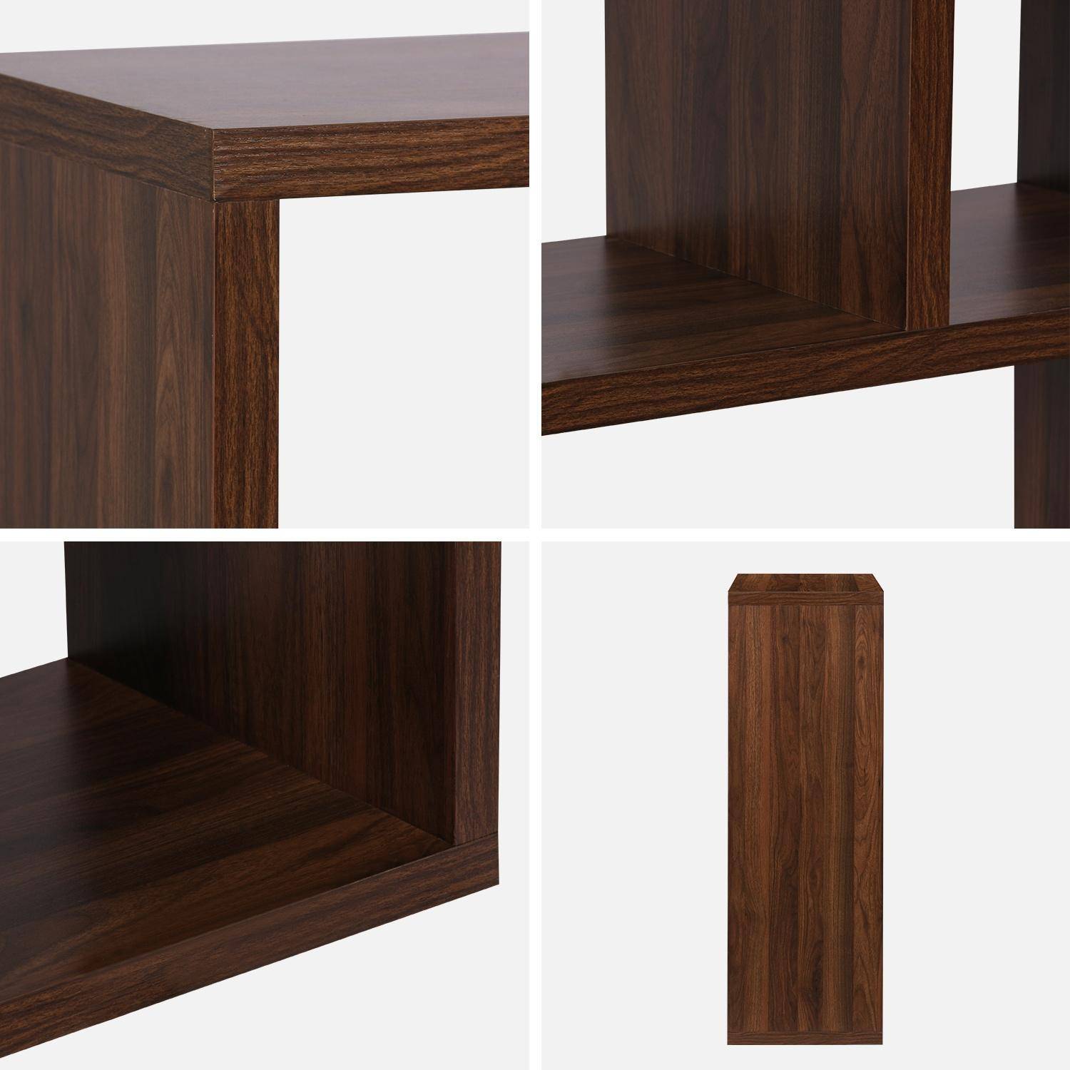 Estantería asimétrica de 3 niveles con 6 compartimentos, Basiks, Madera de nogal, 111.2x39x115.2 cm Photo3