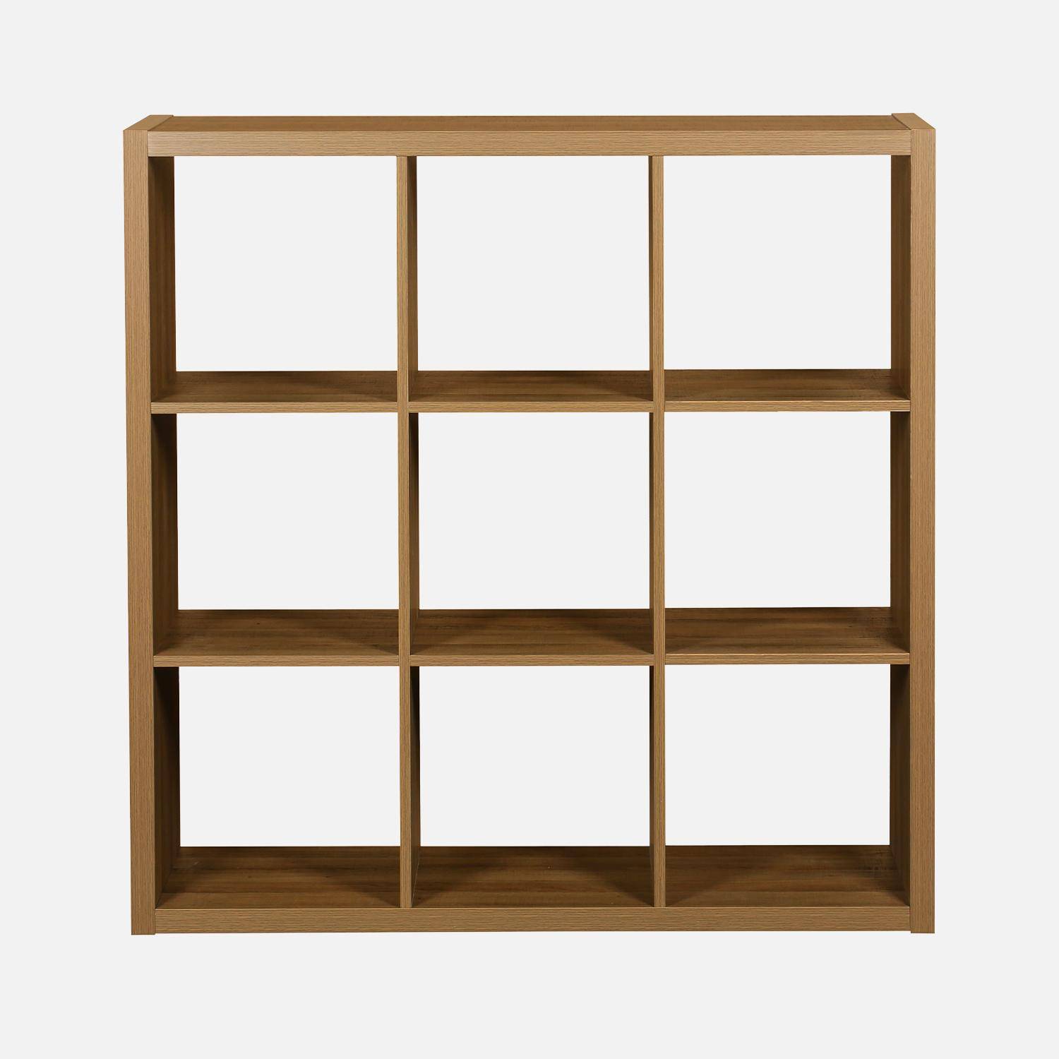 Etagère bibliothèque cubique 3 niveaux 9 compartiments, casiers, effet bois de manguier, L 111,2 x P 39 x H 111,2cm Photo4