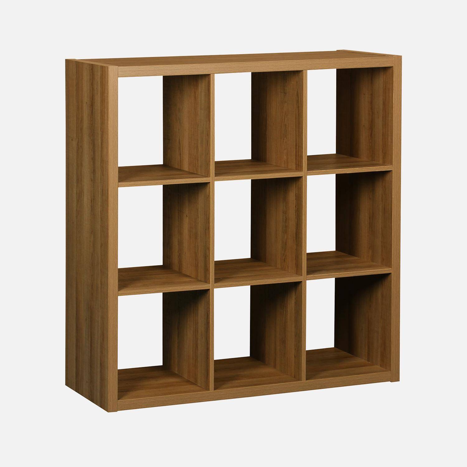 Etagère bibliothèque cubique 3 niveaux 9 compartiments, casiers, effet bois de manguier, L 111,2 x P 39 x H 111,2cm Photo3