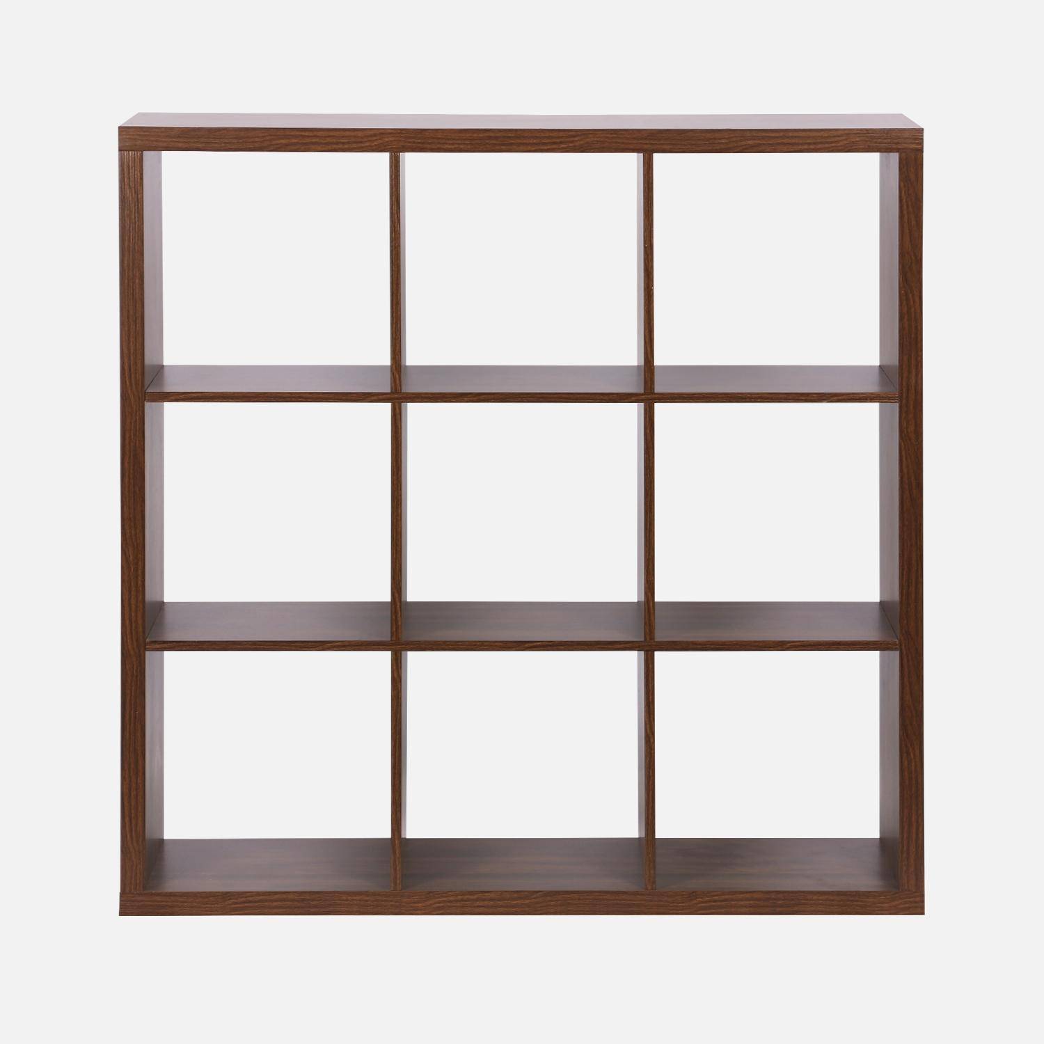 Estantería cúbica de 3 niveles con 9 compartimentos, Basiks, Madera de nogal, 111.2x39x111.2 cm,sweeek,Photo4