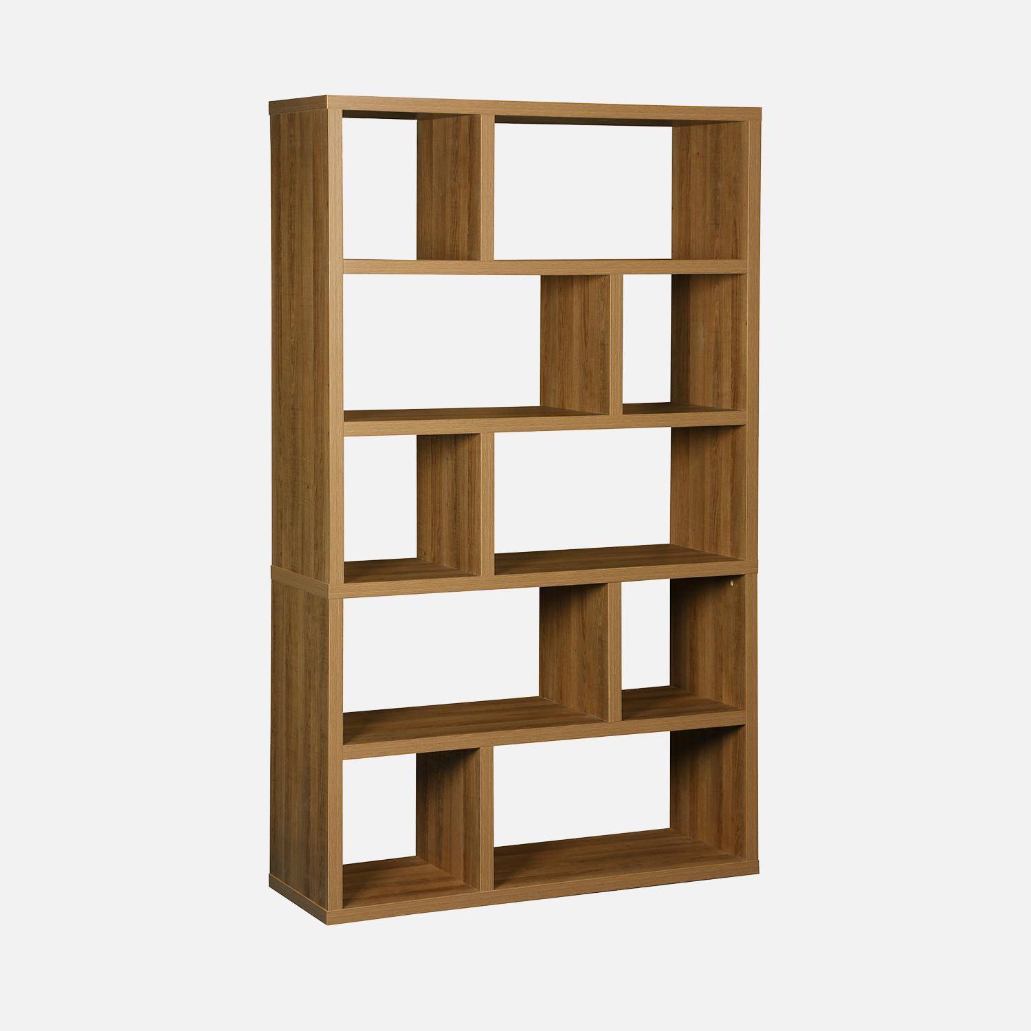 Etagère bibliothèque asymétrique 5 niveaux 10 compartiments, casiers, effet bois de manguier, L 111,2 x P 39 x H 190cm Photo4