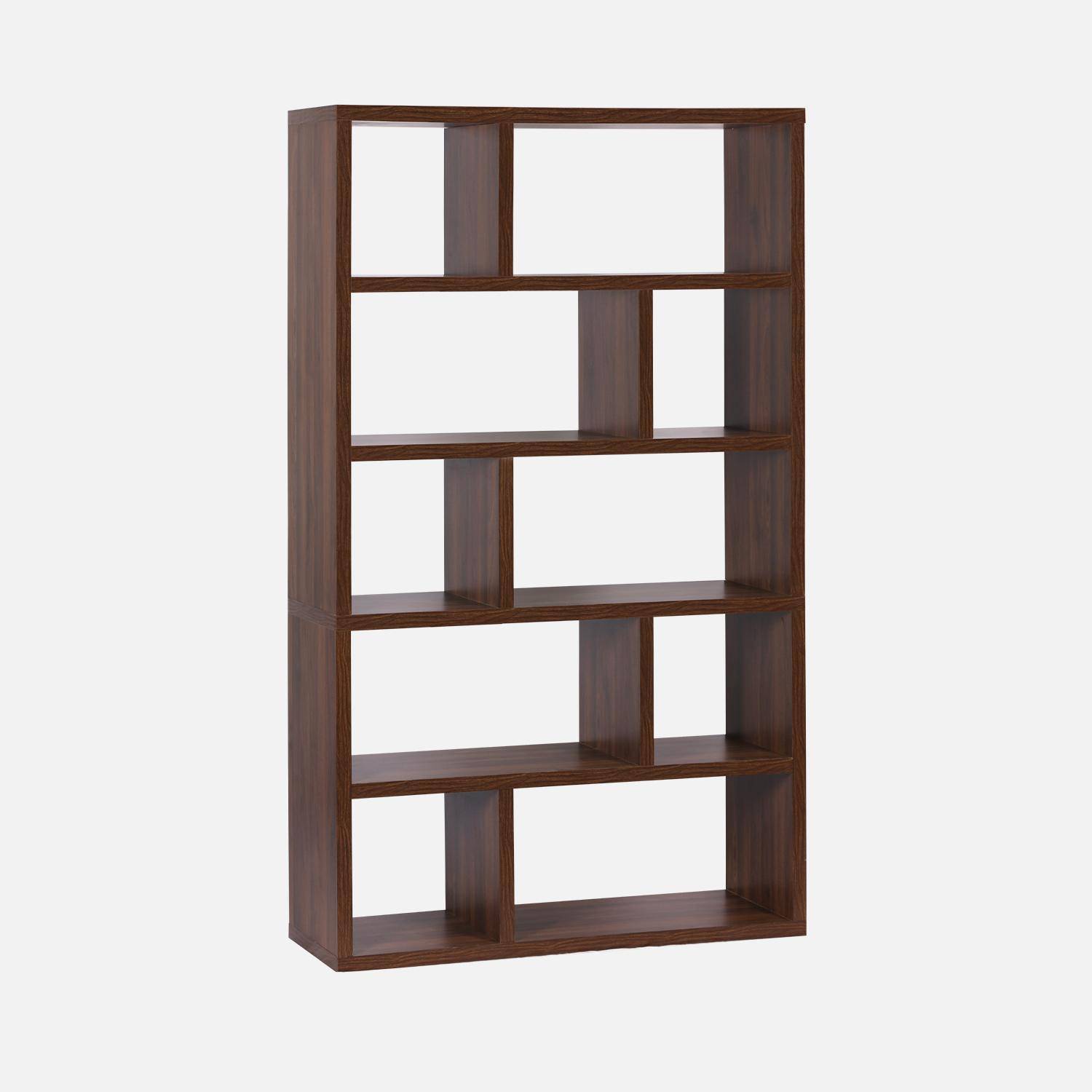 Estantería asimétrica de 5 niveles con 10 compartimentos, Basiks, Madera de nogal, 111.2x39x190 cm,sweeek,Photo5
