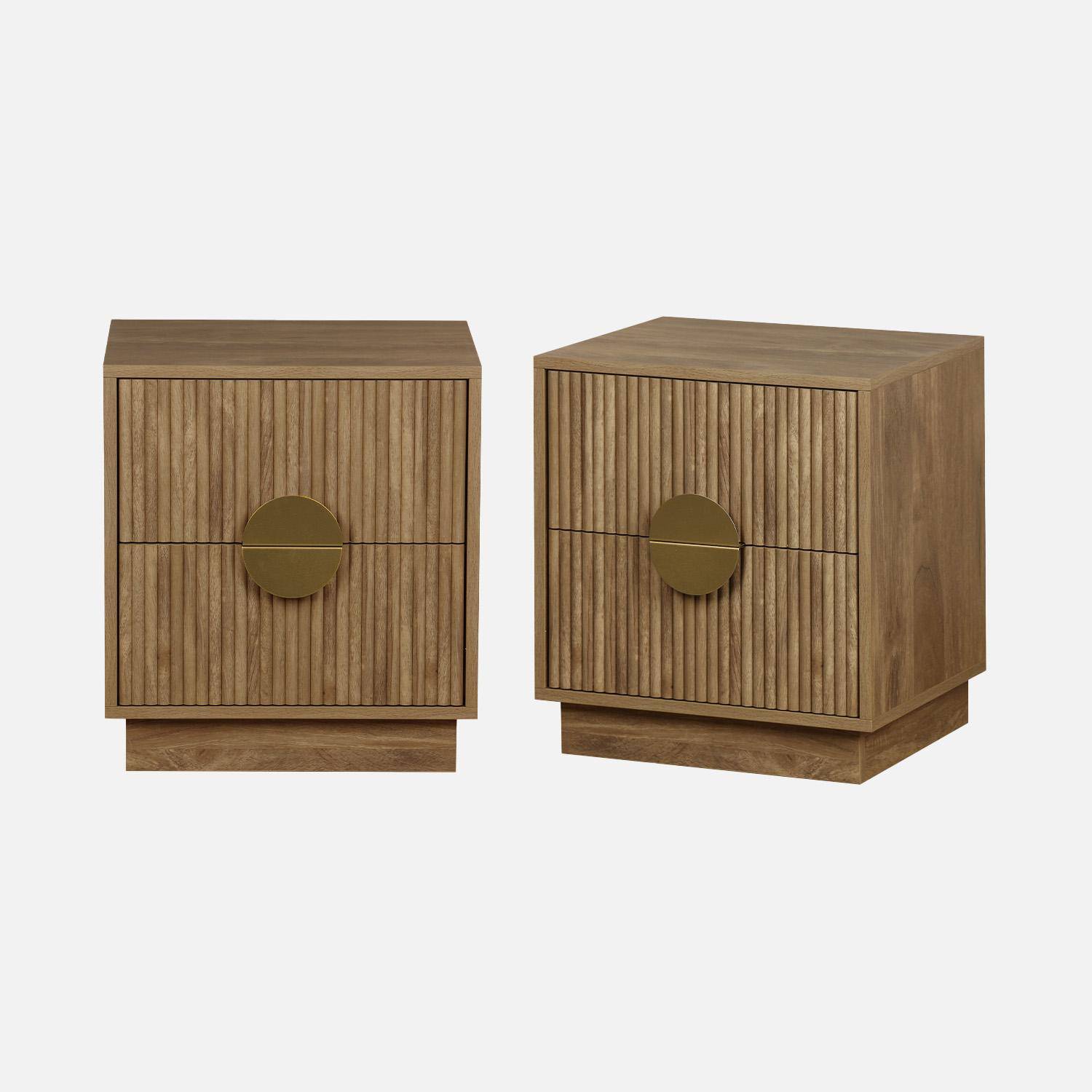 Pair of mango wooden effect 2-drawer bedside tables, Celian, Brown, 42x38x50 cm,sweeek,Photo4