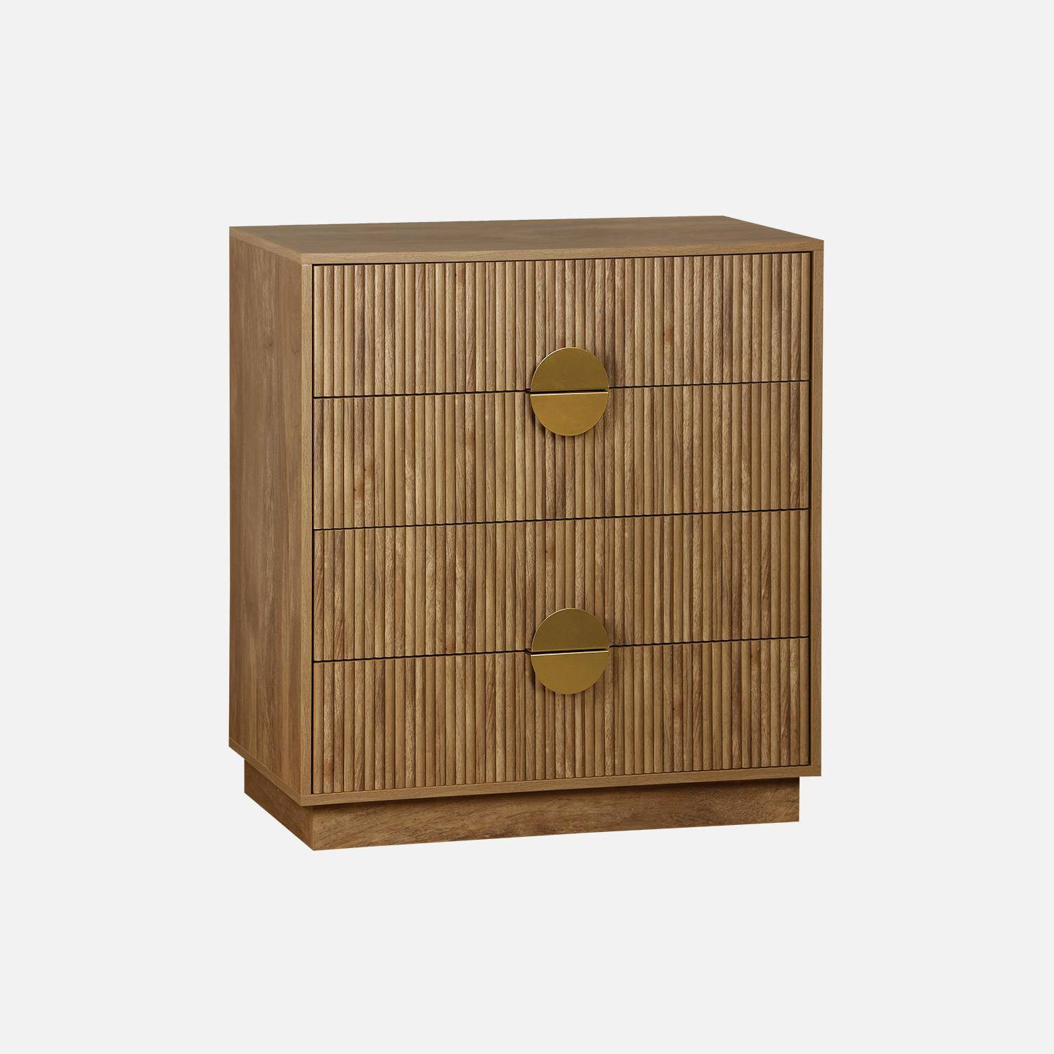 Kommode mit 4 Schubladen in Mangoholz-Look, geriffelt, Griffe aus goldfarbenem Metall, L80 x T40 x H85 cm - Celian Photo3