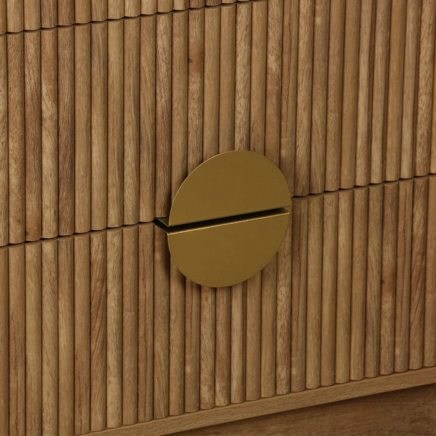 Kommode mit 4 Schubladen in Mangoholz-Look, geriffelt, Griffe aus goldfarbenem Metall, L80 x T40 x H85 cm - Celian Photo5