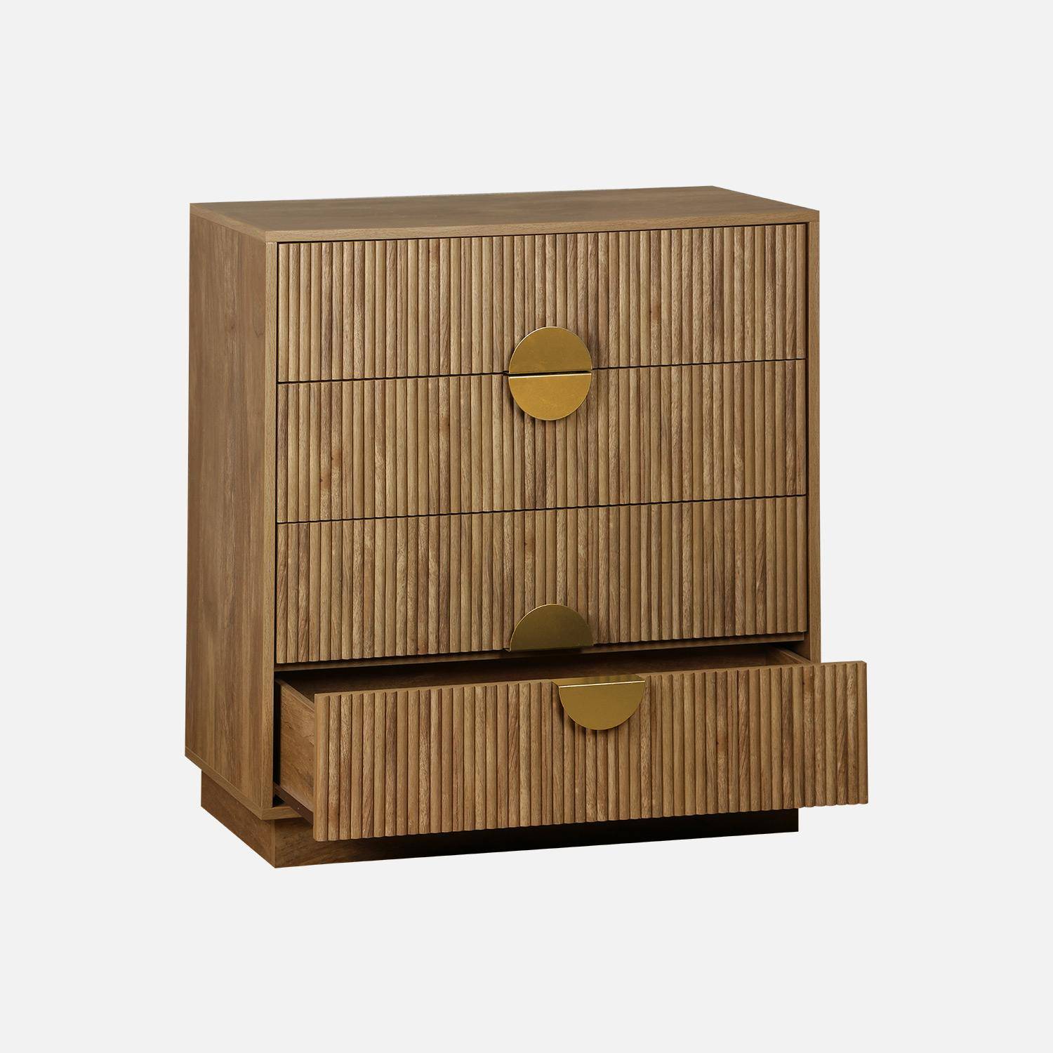 Kommode mit 4 Schubladen in Mangoholz-Look, geriffelt, Griffe aus goldfarbenem Metall, L80 x T40 x H85 cm - Celian Photo4
